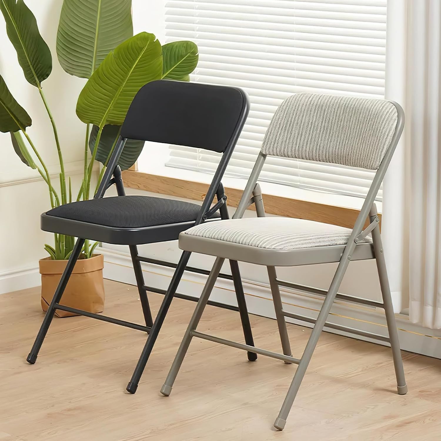 6 Pack Grey Folding Chairs with Padded Cushion - Steel Frame Fabric Dining Chairs for Indoor Outdoor Use - Perfect for Home, Office, Events, Wedding & Party Gatherings