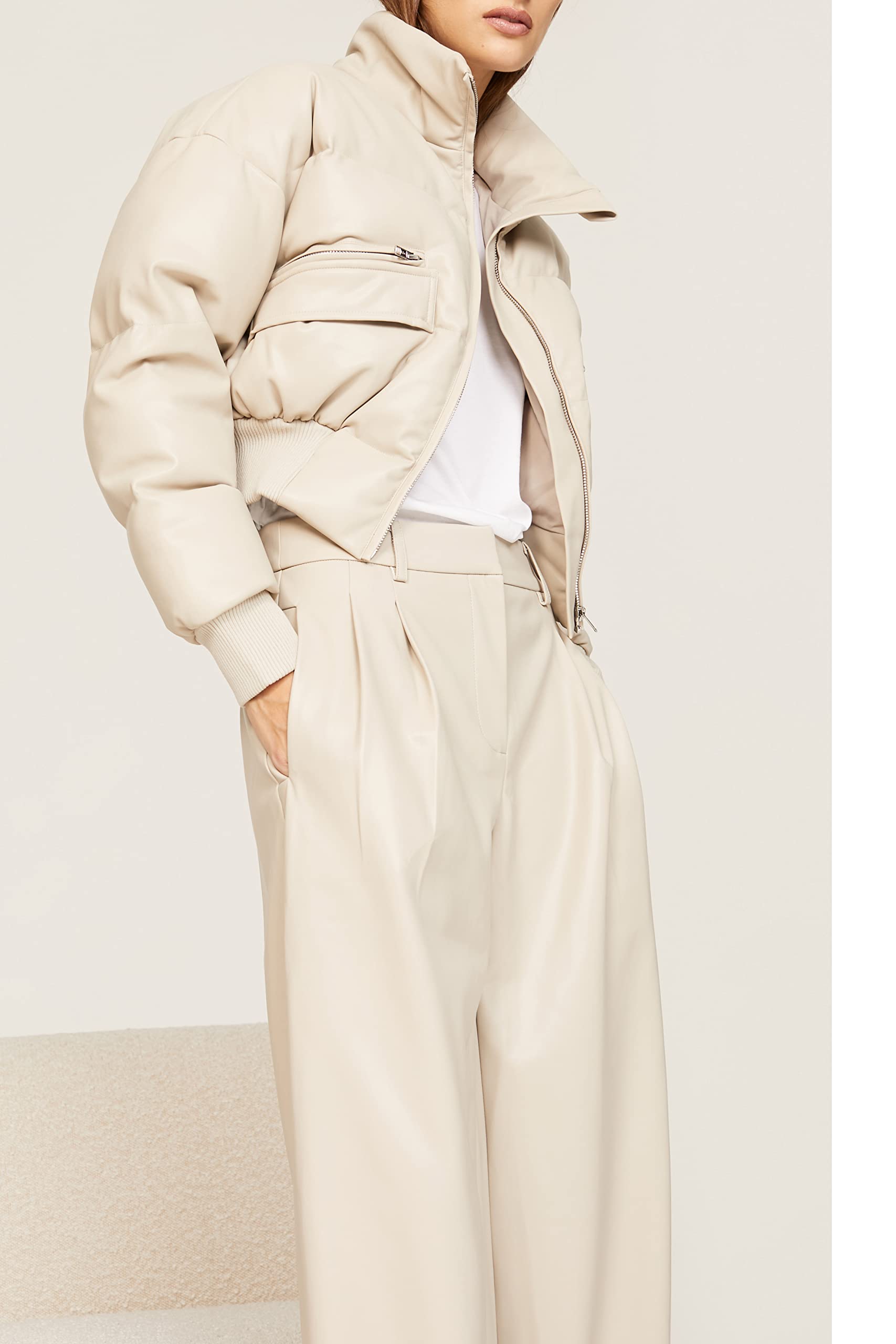 Stylish RTR Design Collective Wide Leg Faux Leather Pants for Women - High Waisted Stretch Vegan Leather Trousers - Perfect for Office, Night Out & Casual Wear