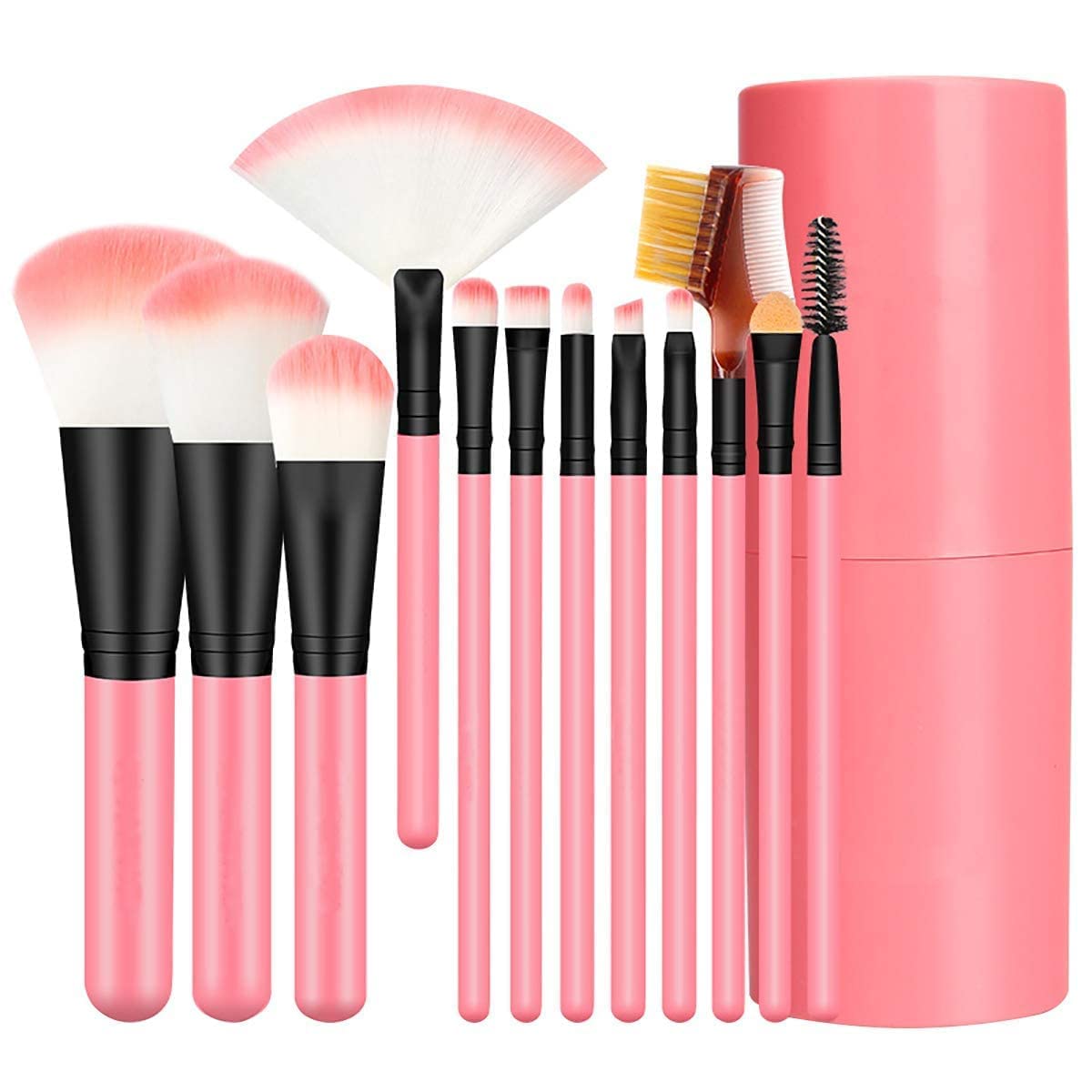 12 Pcs Pink Makeup Brush Set for Women & Girls - Foundation, Eyeshadow, Eyebrow, Eyeliner, Blush, Powder, Concealer & Contour - Perfect for Professional Makeup Application & Travel Beauty Kit
