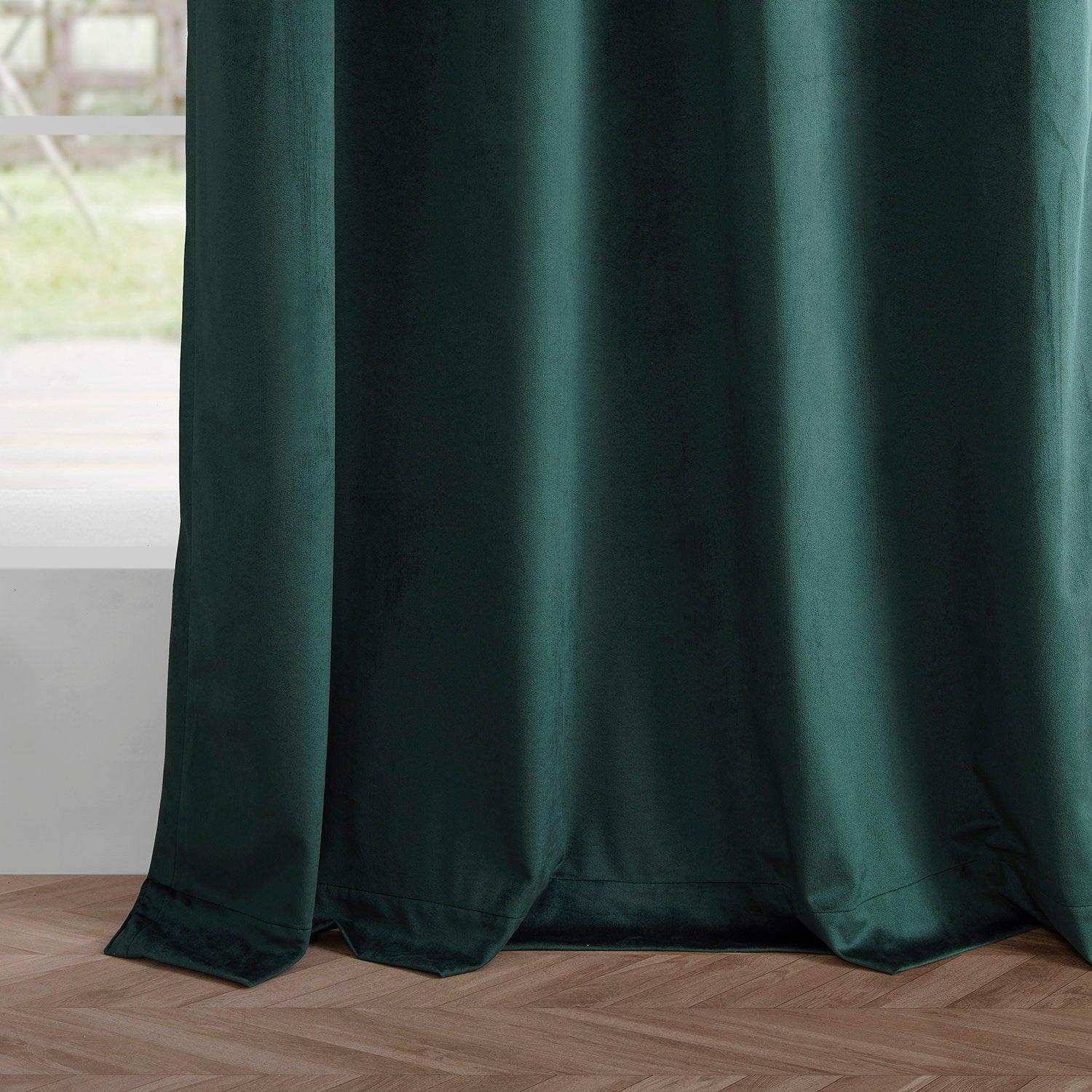 Deep Green Grommet Simply Velvet Blackout Curtains Pair (2 Panels) - Thermal Insulated Window Drapes for Bedroom, Living Room & Home Theater