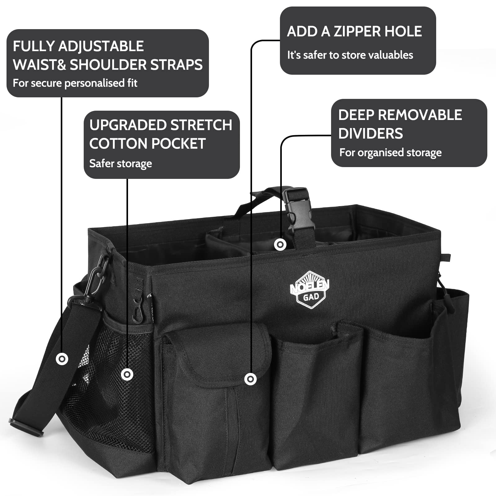 Large Wearable Cleaning Caddy Bag with Handle, Adjustable Shoulder & Waist Straps - Organize Cleaning Supplies, Furniture Storage & Car Accessories | Perfect for Home Cleaning, Car Detailing & Office Organization