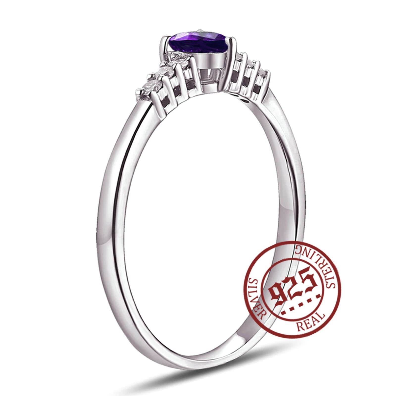 Elegant Aienid Sterling Silver Rings for Women - Heart Shaped Amethyst & Cubic Zirconia Engagement Ring | Perfect for Valentine's Day, Anniversary Gifts & Romantic Proposals