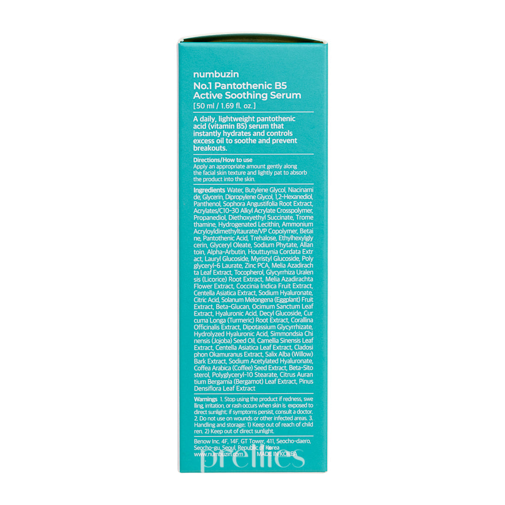 Numbuzin No.1 Pantothenic Acid B5 Soothing Serum 50ml - Hydrating & Calming Facial Treatment for Sensitive Skin - Perfect for Daily Skincare Routine & Post-Procedure Care