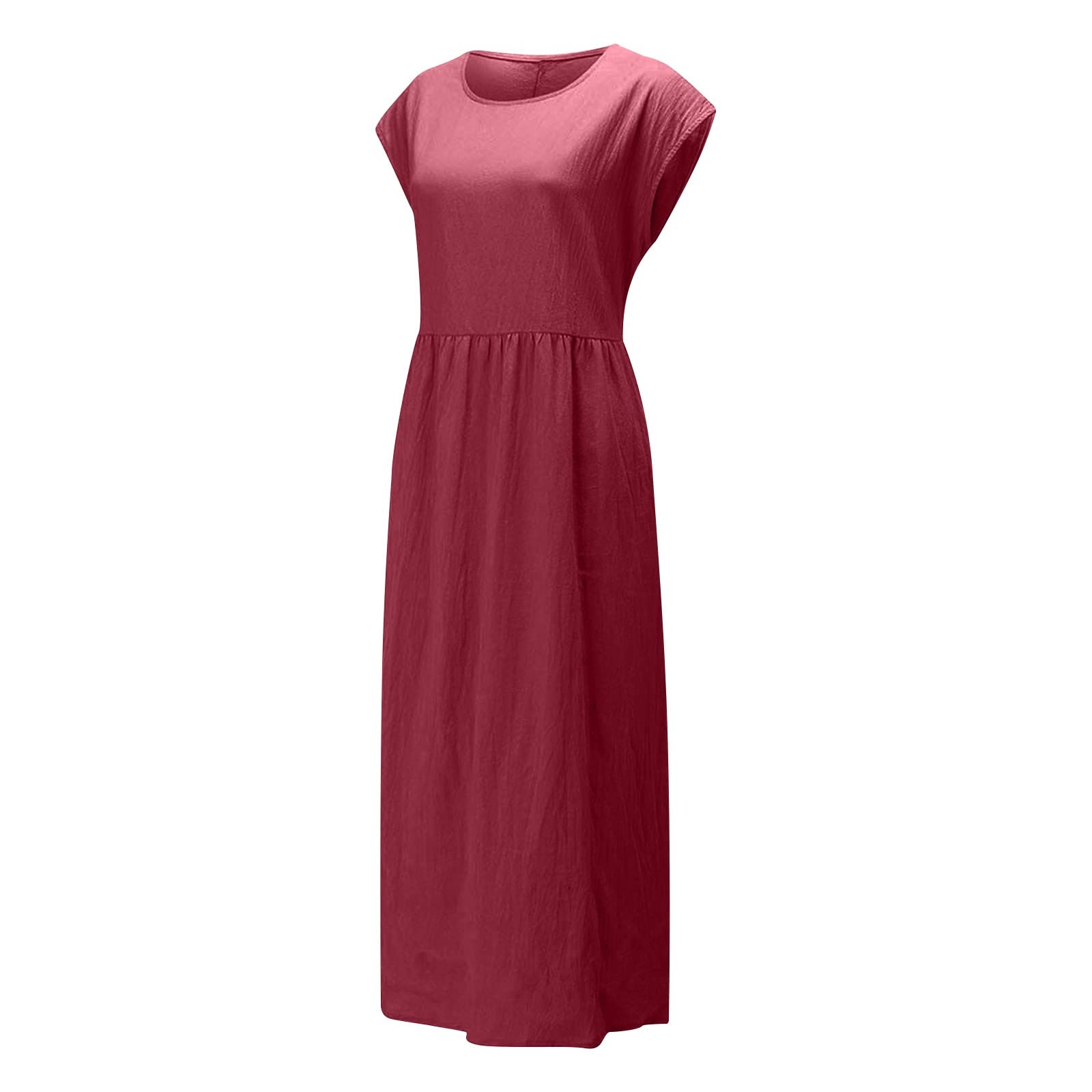 NaRHbrg Women's Long Sleeve Summer Dress - Cotton Linen Casual Maxi Dress with Pockets | Cap Sleeve Solid Kaftan T-Shirt Dress for Beach, Vacation & Everyday Wear