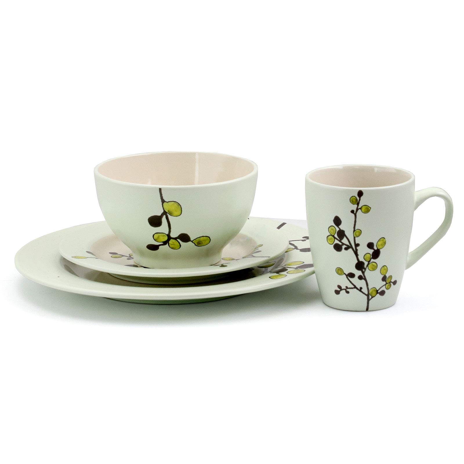 Elama RETROBLOOM 16-Piece Stoneware Dinnerware Set for 4 - Elegant Green Retro Design, Durable & Chip-Resistant - Perfect for Family Dinners, Entertaining Guests & Holiday Gatherings