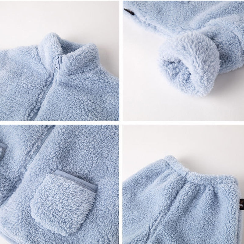Warm Kids Fleece Coat Set for Boys & Girls - Soft Winter Jacket & Pants Outfit - Perfect for Outdoor Play & Cold Weather