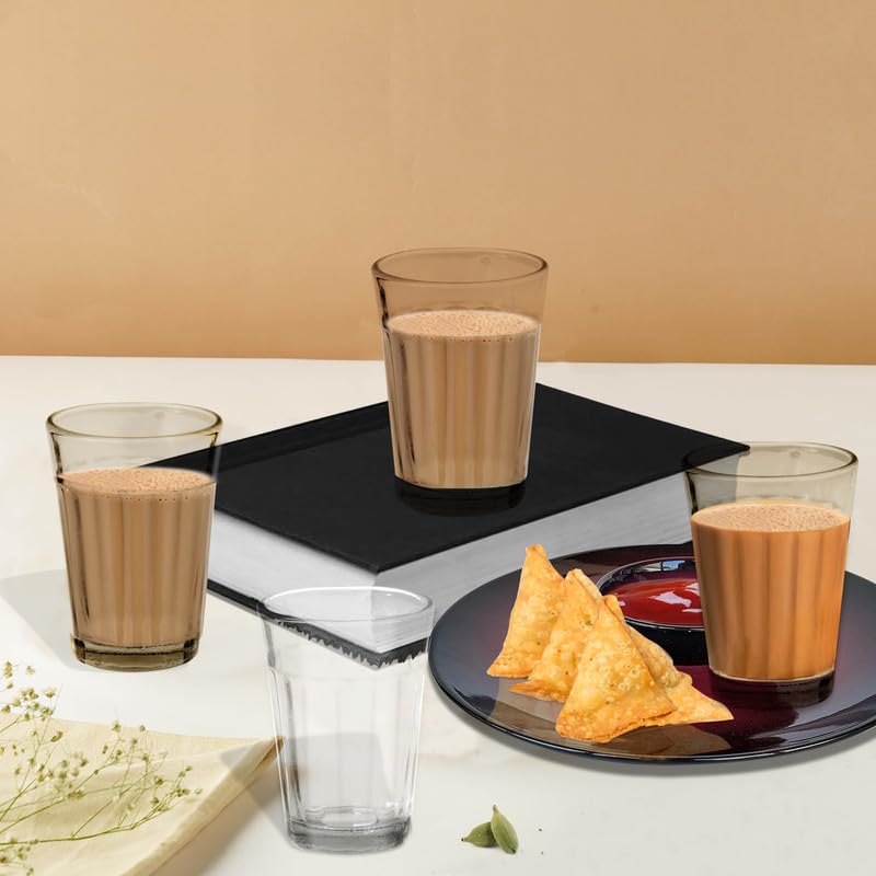 Premium 6-Piece India Glass Tea Cup Set - 120ml Cutting Chai Glasses for Coffee, Tea & Hot Beverages - Elegant Home Decor, Kitchen & Restaurant Use - Perfect for Indian Tea Ceremonies, Cafe Serving & Daily Tea Time