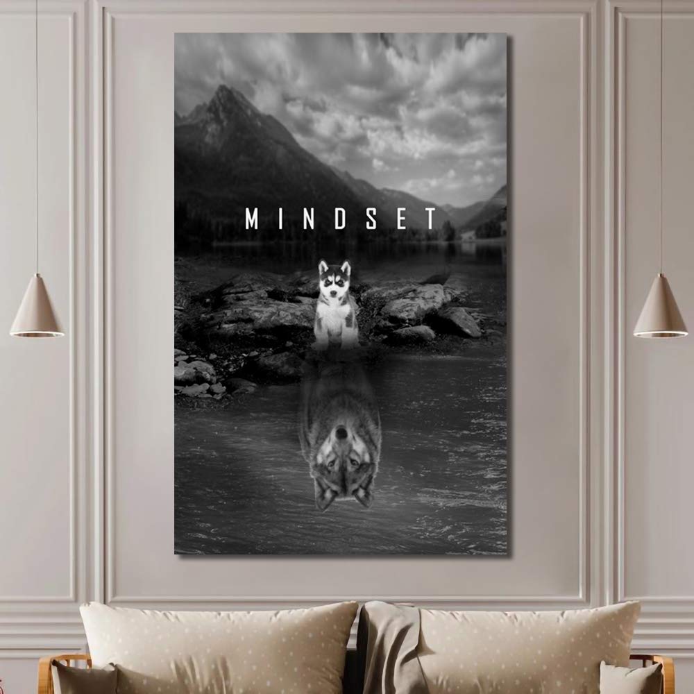 Beast Mode Motivational Canvas Wall Art - Wolf & Dog Inspirational Posters Set - Entrepreneur Success Decor for Home, Office, Living Room & Bedroom - Framed Ready to Hang Canvas Prints - Perfect for Gym Motivation & Home Office Inspiration