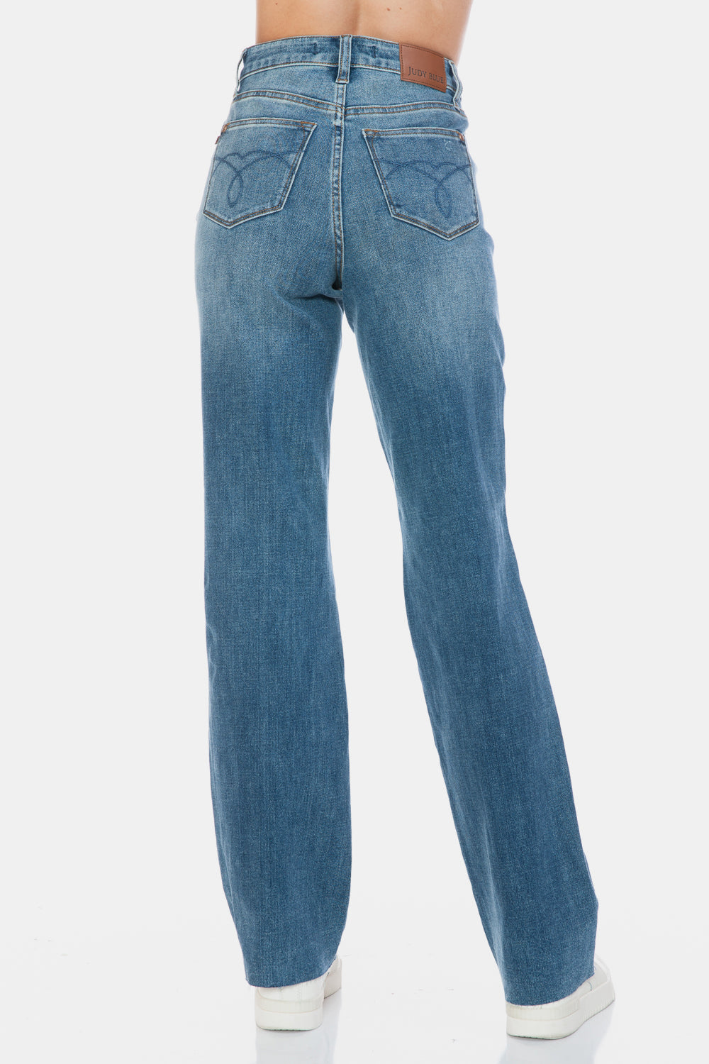 Judy Blue Women's High Waisted Tummy Control Straight Leg Jeans with Raw Hem - Comfortable Stretch Denim for Everyday Wear, Work & Casual Outings
