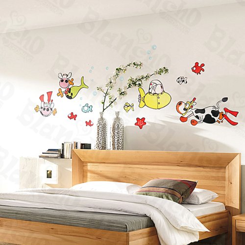Cows Under The Sea - Large Removable Wall Decals Stickers for Nursery, Kids Room & Home Decor | Underwater Theme Ocean Animal Wall Art