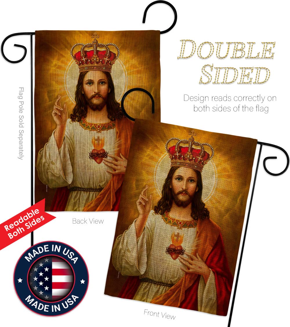 Jesus Sacred Heart Burlap Garden Flag - Religious Easter Decor for Home & Yard