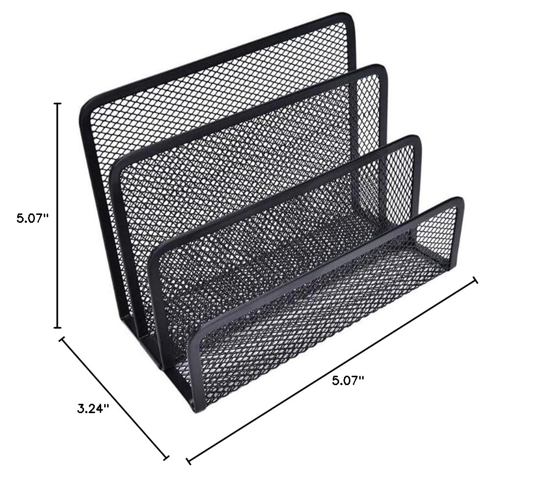 VALINK 4-Cell Black Metal Mesh Desk Organizer - Letter Sorter, Mail Tray & File Organizer for Office & Home - Perfect for Books, Pens, Pencils, Rulers & Stationery Storage - Ideal Workspace & Study Organization Solution