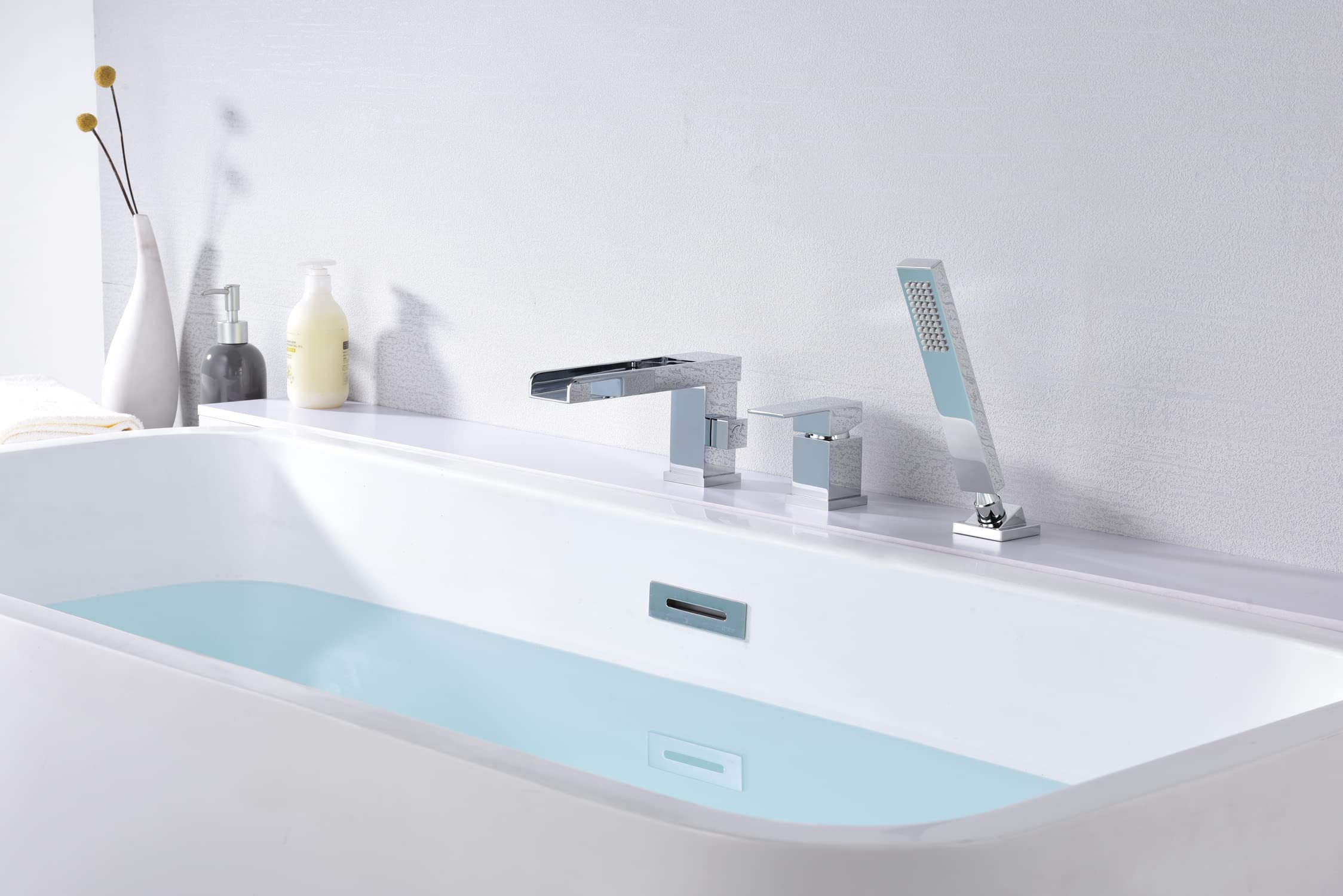 3 Hole Roman Tub Faucet S2148W-CH & Wall Mount Bathroom Sink Faucet S1393CI Set - Matte Black & Chrome Finish for Luxury Bathroom Renovation | Perfect for Spa, Master Bath, and Hotel Bathroom Upgrades