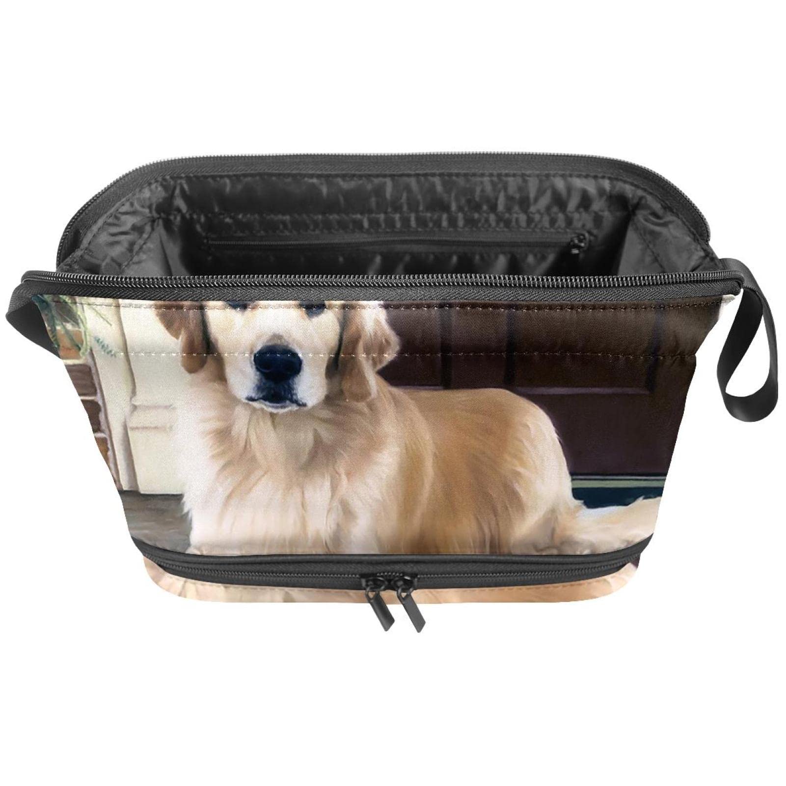 Golden Retriever Dog Print Large Travel Cosmetic Bag - Waterproof Makeup Organizer for Women, Toiletry Bag for Travel, Gym & Daily Use