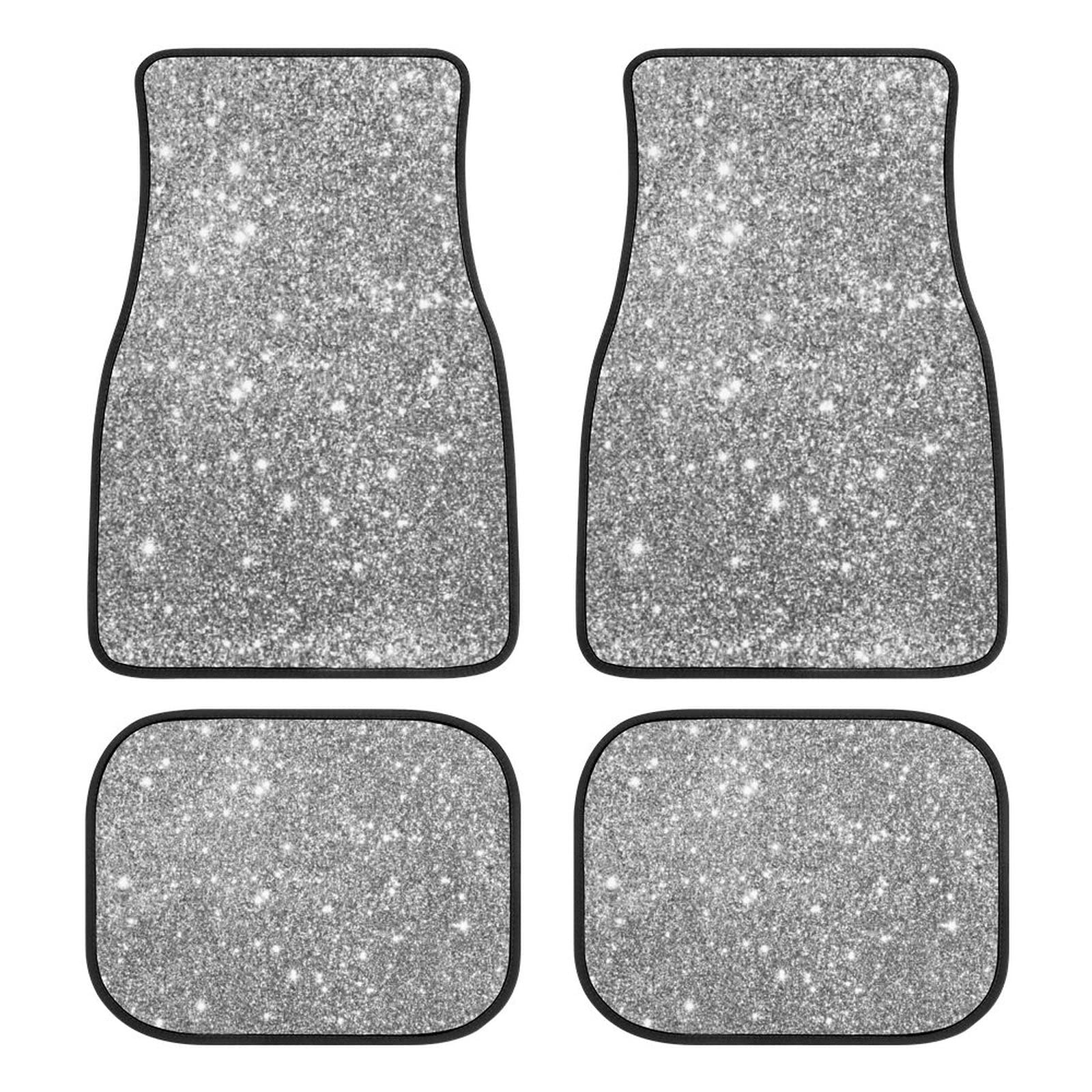 4-Piece Silver Glitter Car Floor Mats Set - Universal Fit for SUV, Sedan, Truck & Van | All-Weather Protection Auto Carpet | Perfect for Daily Commute, Road Trips & Family Travel