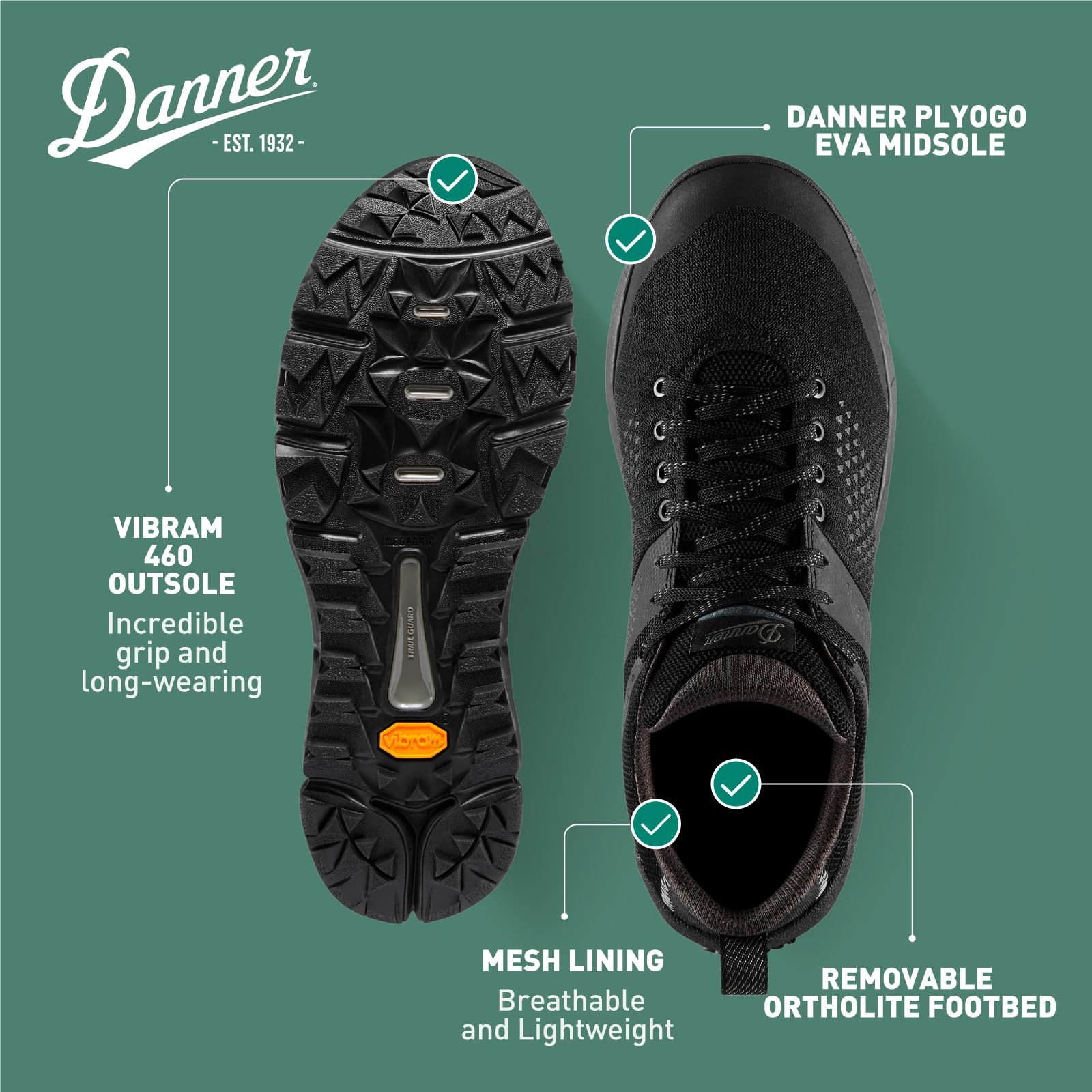 Danner Trail 2650 Men's Hiking Shoes - Lightweight Breathable Suede & Textile Upper with Ortholite Footbed, Vibram Outsole for Trail Running & Outdoor Adventures | Perfect for Hiking, Camping & Backpacking