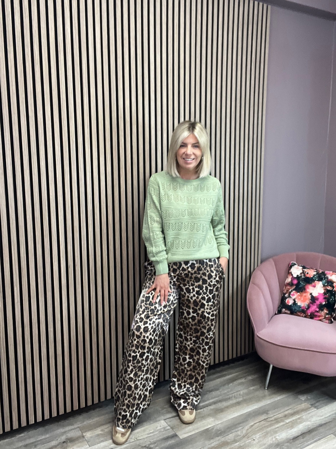Jenny Women's Wide Leg Pants - Leopard Print High Waist Palazzo Trousers for Casual, Office & Party Wear