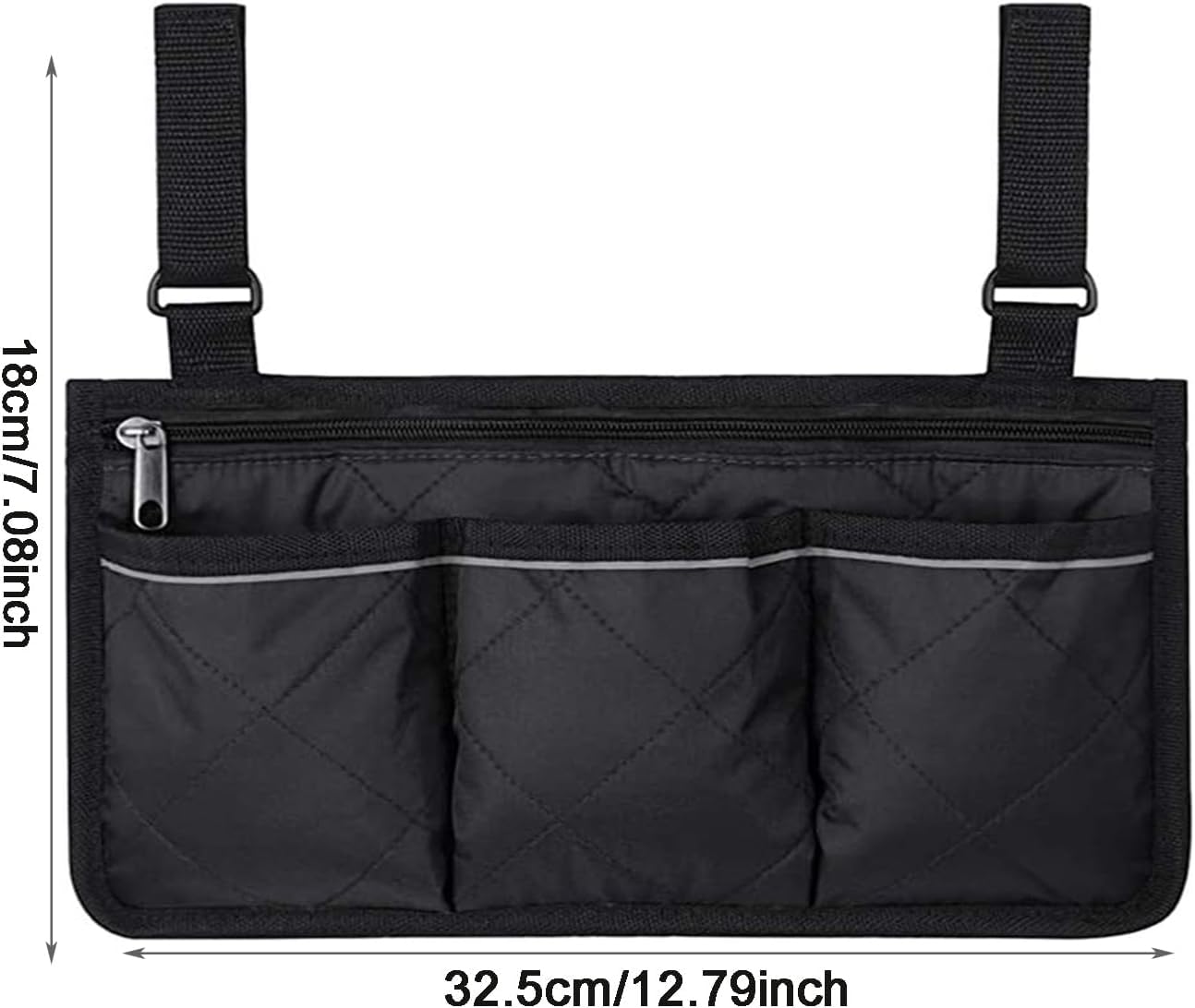 BOBOZHONG Wheelchair Storage Bag - Portable Armrest Organizer with 3 Pockets for Wheelchairs, Strollers & Electric Chairs | Secure Black Accessory for Daily Essentials, Medical Supplies & Personal Items (Black)