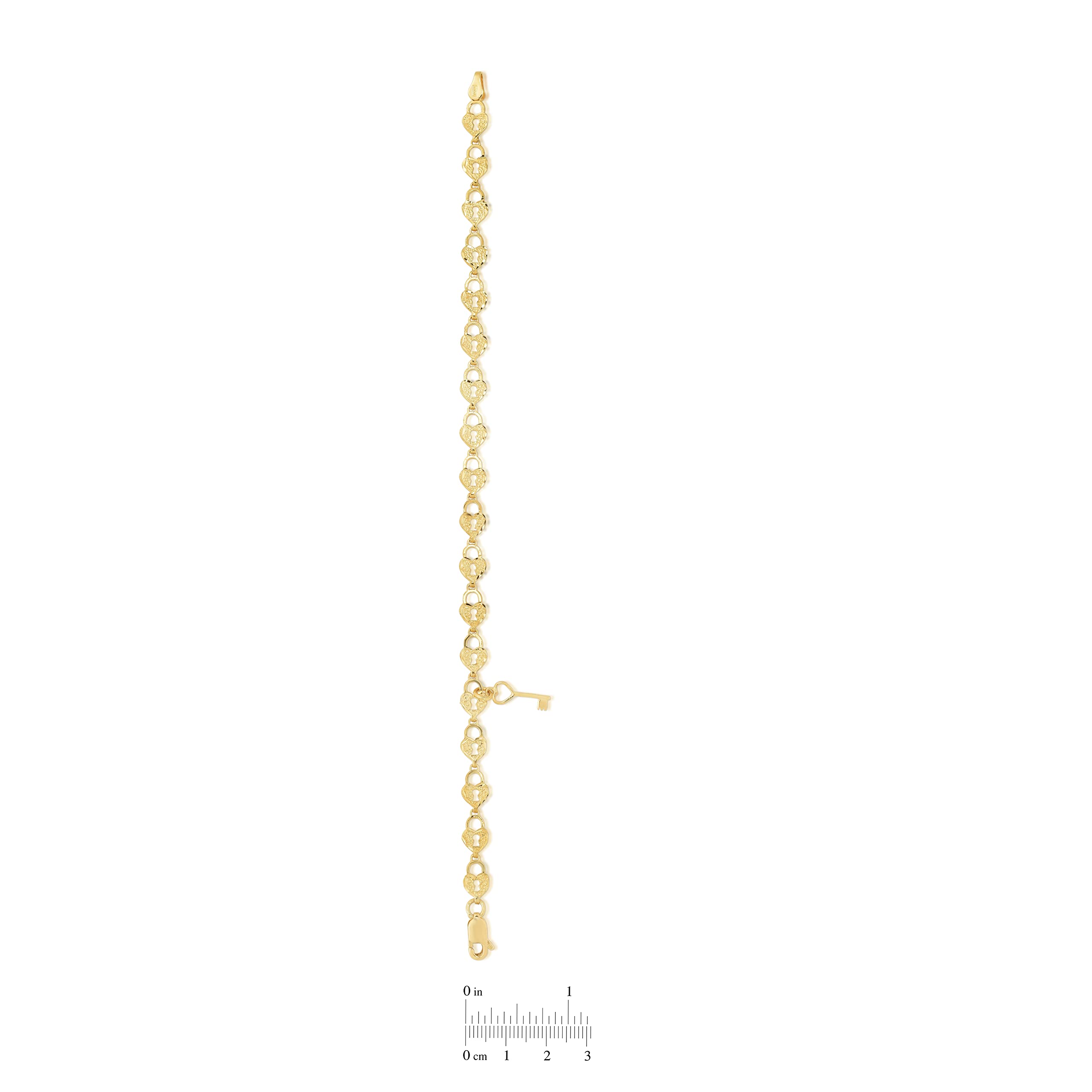 10k Yellow Gold Heart Lock & Key Charm Bracelet for Women - Textured Finish, Dainty Link Chain, Gift for Her - Perfect for Valentine's Day, Anniversary & Romantic Occasions