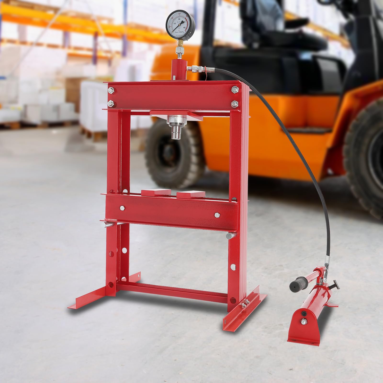 10 Ton Hydraulic Benchtop Press - H-Frame Garage Floor Press with Adjustable Height & Pressure Gauge | Heavy Duty Metalworking, Jewelry Making, Automotive Repair for Home Workshops & DIY Projects