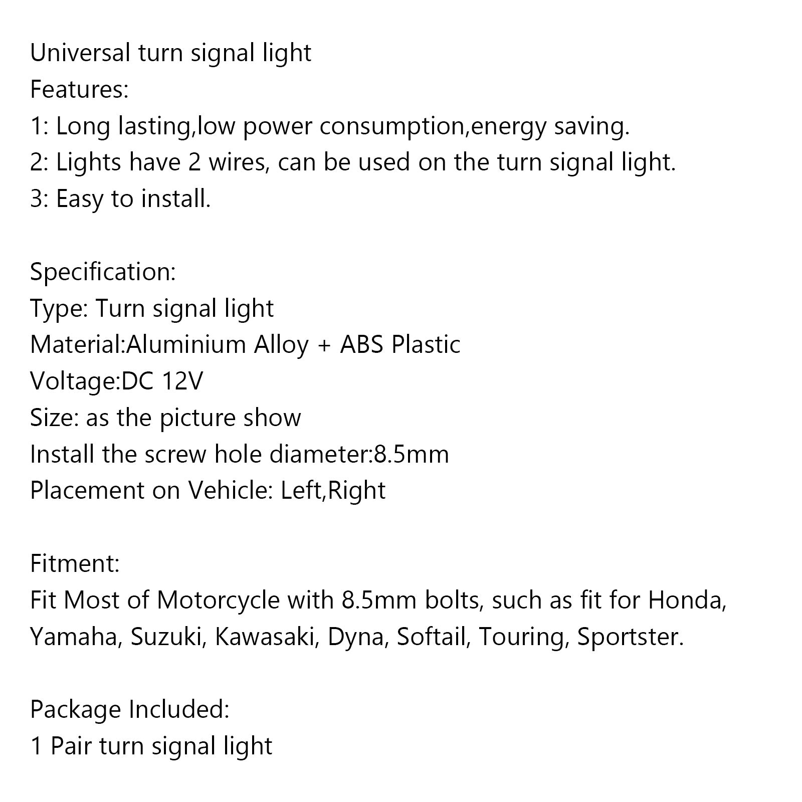 Universal Motorcycle LED Turn Signal Lights - Pair of Bright Front Indicator Lamps for Harley, Honda, Yamaha & More - Ideal for Night Riding and Safety Enhancement