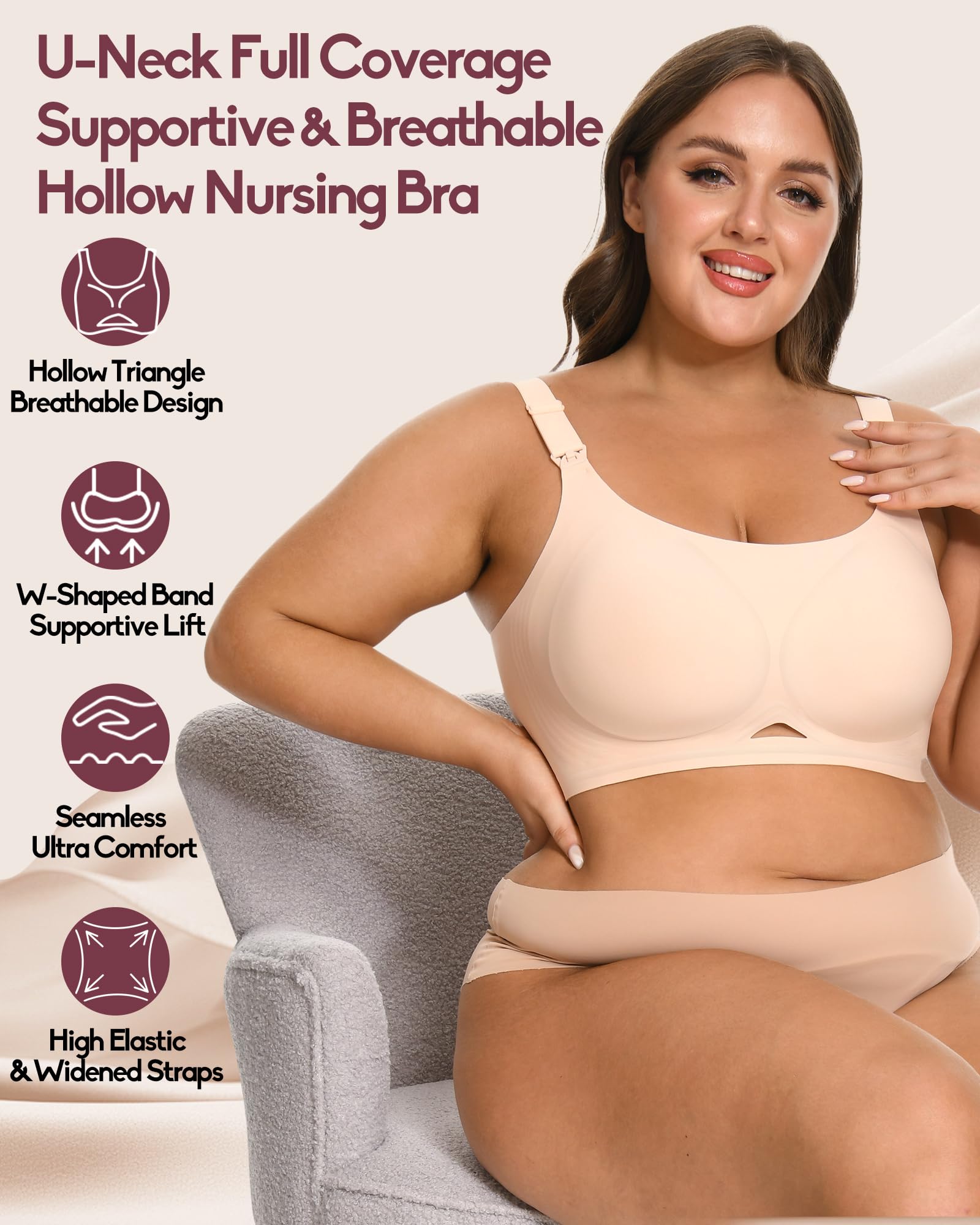 3 Pack Nursing Bras for Breastfeeding - Seamless Full Coverage Maternity Bras, Wireless & Side Support for Comfort - Perfect for Pregnancy, Postpartum & Everyday Wear