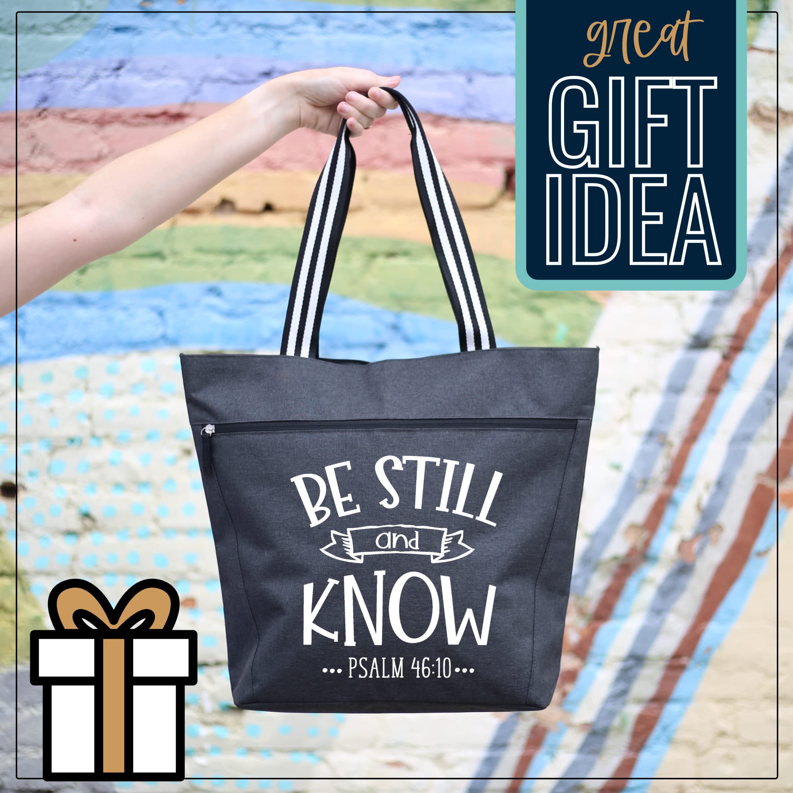 Large Inspirational Tote Bags for Women - Christian Gift Ideas with Zipper Closure by Brooke & Jess Designs | Perfect for Church, Bible Study & Daily Use