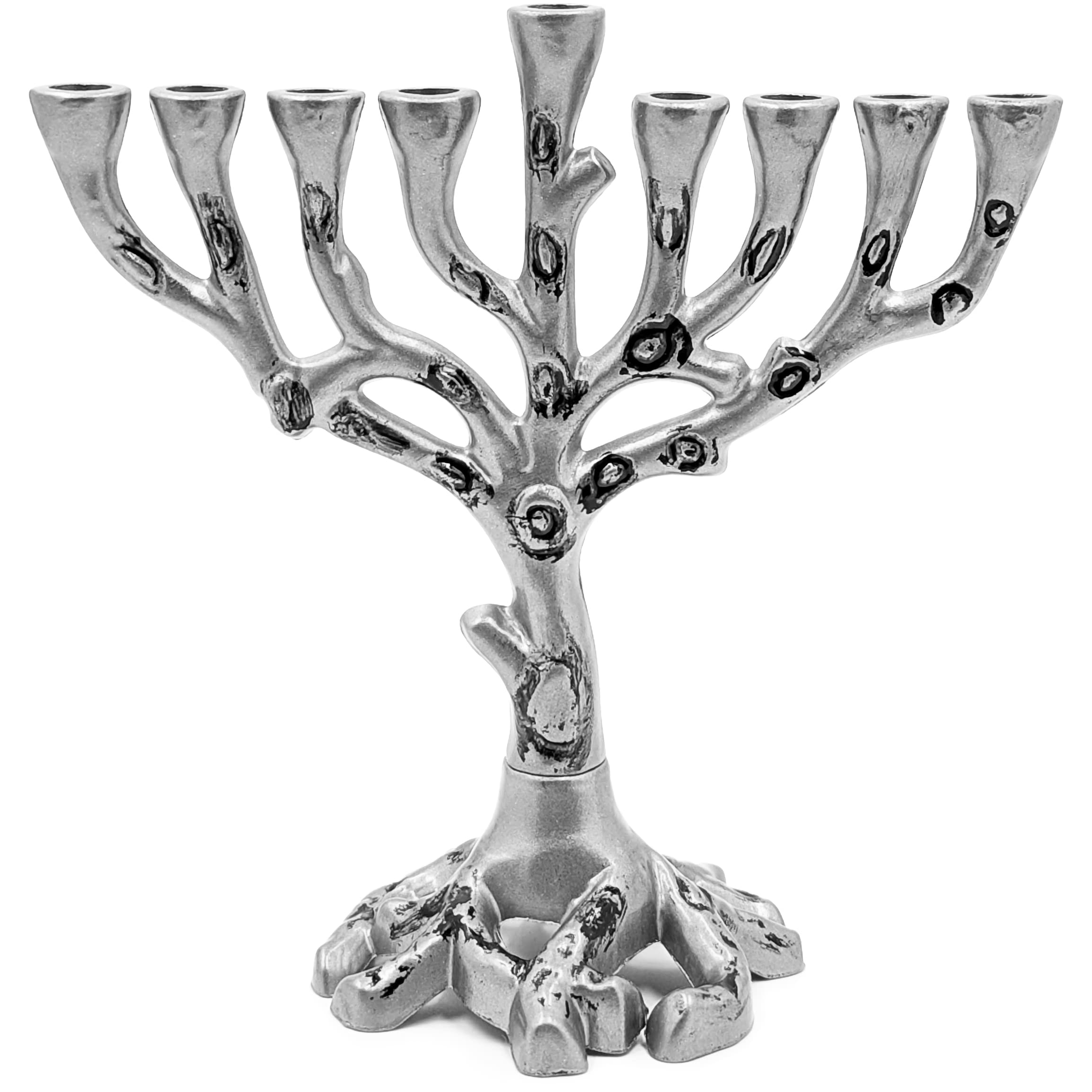 Dreidel Company Hanukkah Menorah - Mini Tree of Life Design in Pewter Finish for Chanukah Celebration, Fits Standard Candles - Perfect for Jewish Holiday Decor, Home Altar & Gift Giving