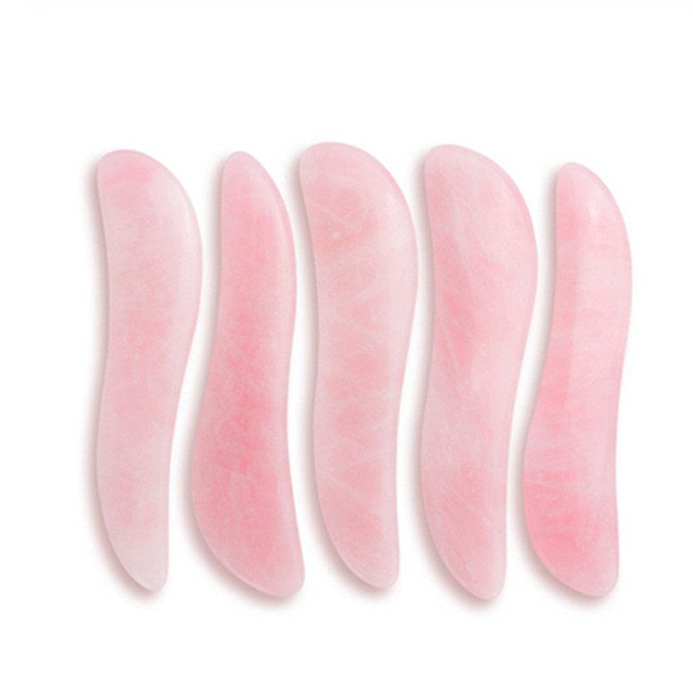 Pink Quartz Jade Stone Heart-Shaped Facial Gua Sha Tool - 5pcs S-Shaped Anti-Wrinkle Scraper Set for Face & Body Massage - Handmade Natural Stone Therapy for Relaxation & Skin Care