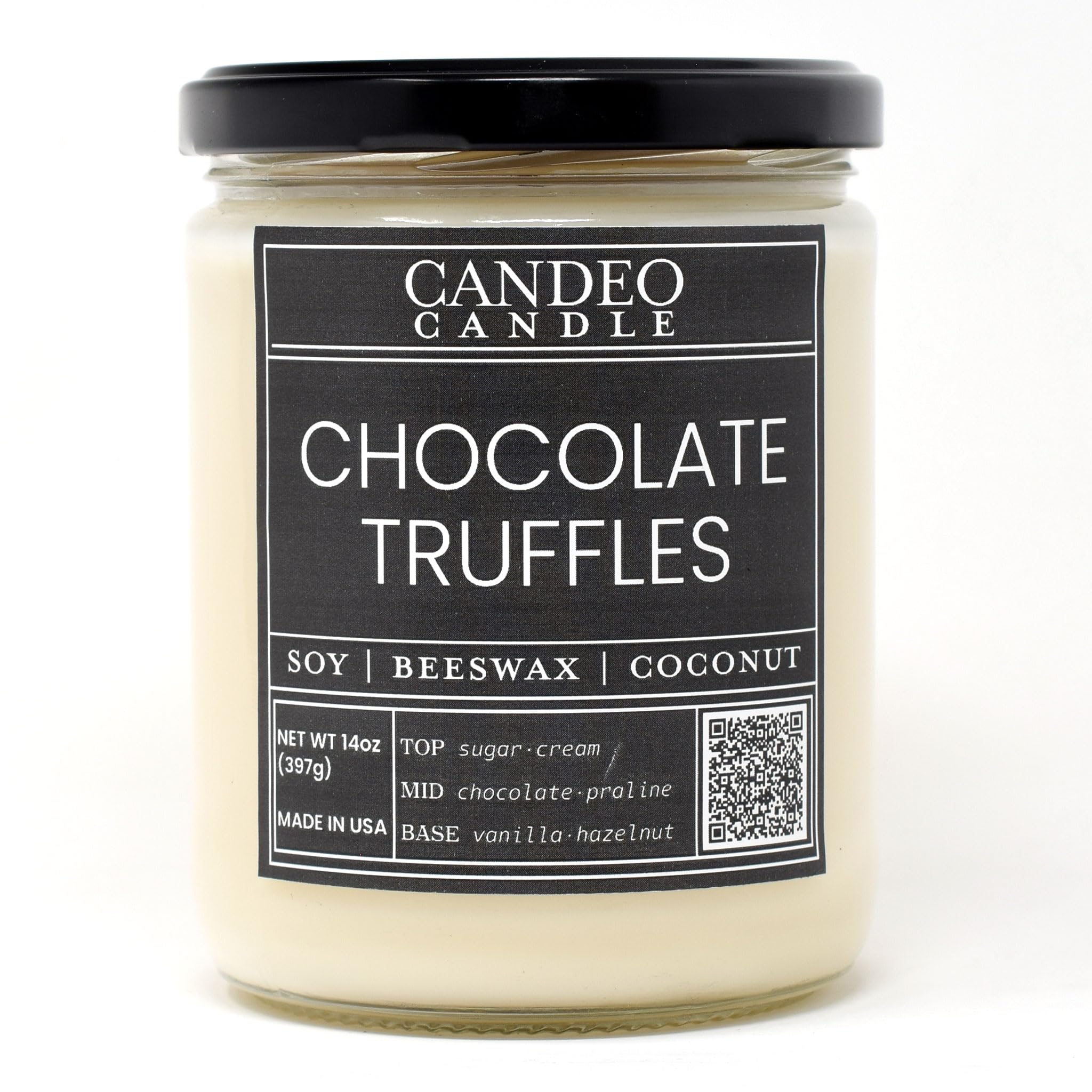 Premium Chocolate Truffles Scented Jar Candle - 14oz Natural Beeswax, Coconut & Soy Blend - Handmade in USA by Candeo - Perfect for Romantic Dinners, Spa Nights & Home Decor