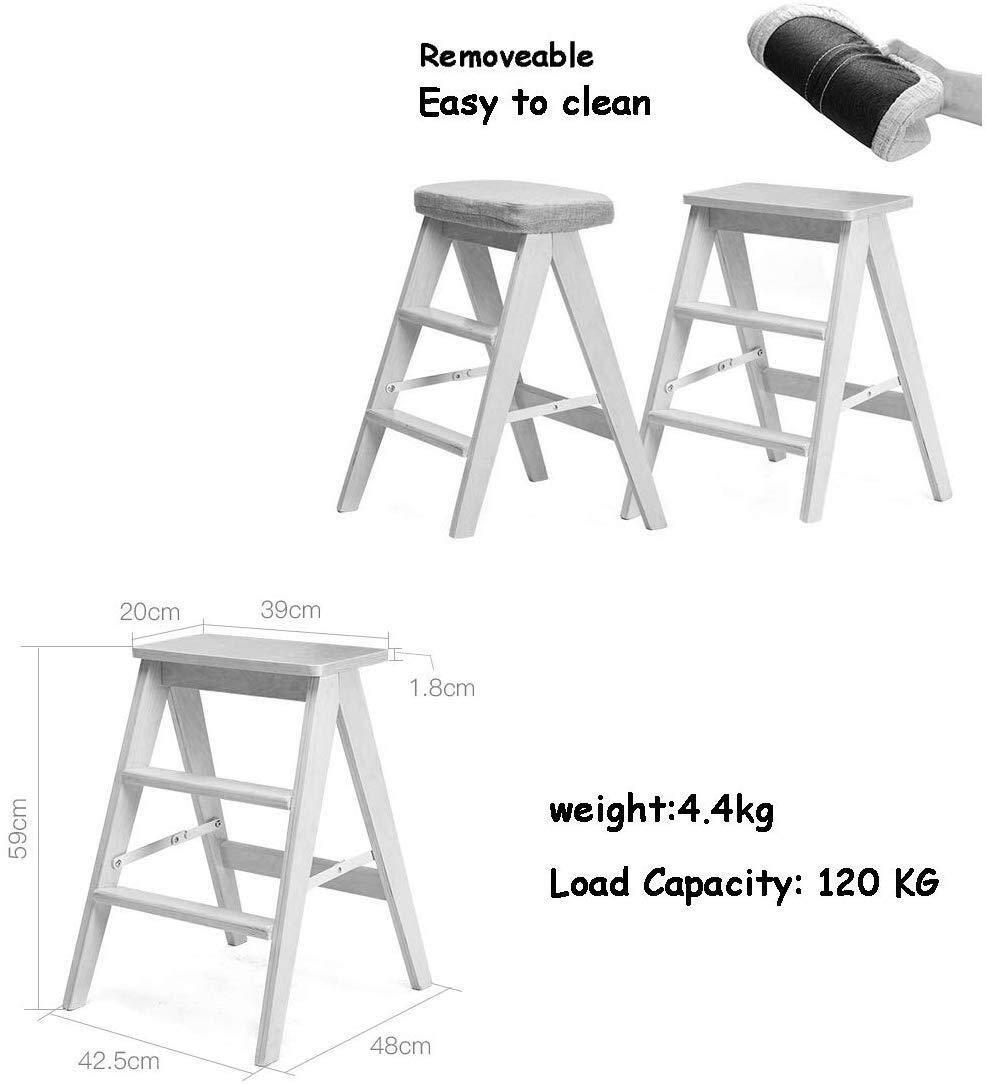 3-Step Foldable Wooden Stool with Gray Sponge Seat - Indoor Climbing Step Stool, Ladder Chair for Home, Kitchen, Bathroom & Garden Use