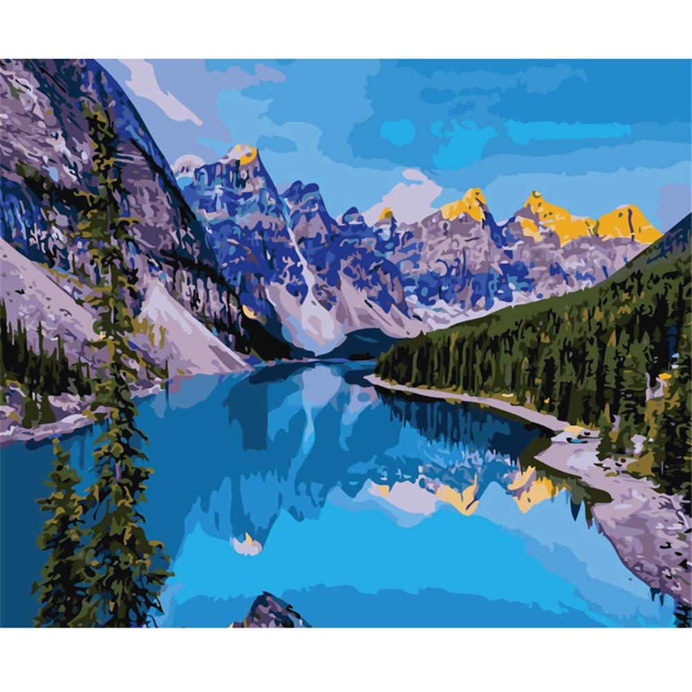 LanMent DIY Paint by Numbers Kit for Adults - Snow Mountain Lake Oil Painting on 16x20 Inch Canvas, Beginner Friendly Art Supplies for Home Decor & Wall Art | Perfect Gift for Relaxation, Stress Relief & Creative Hobbies