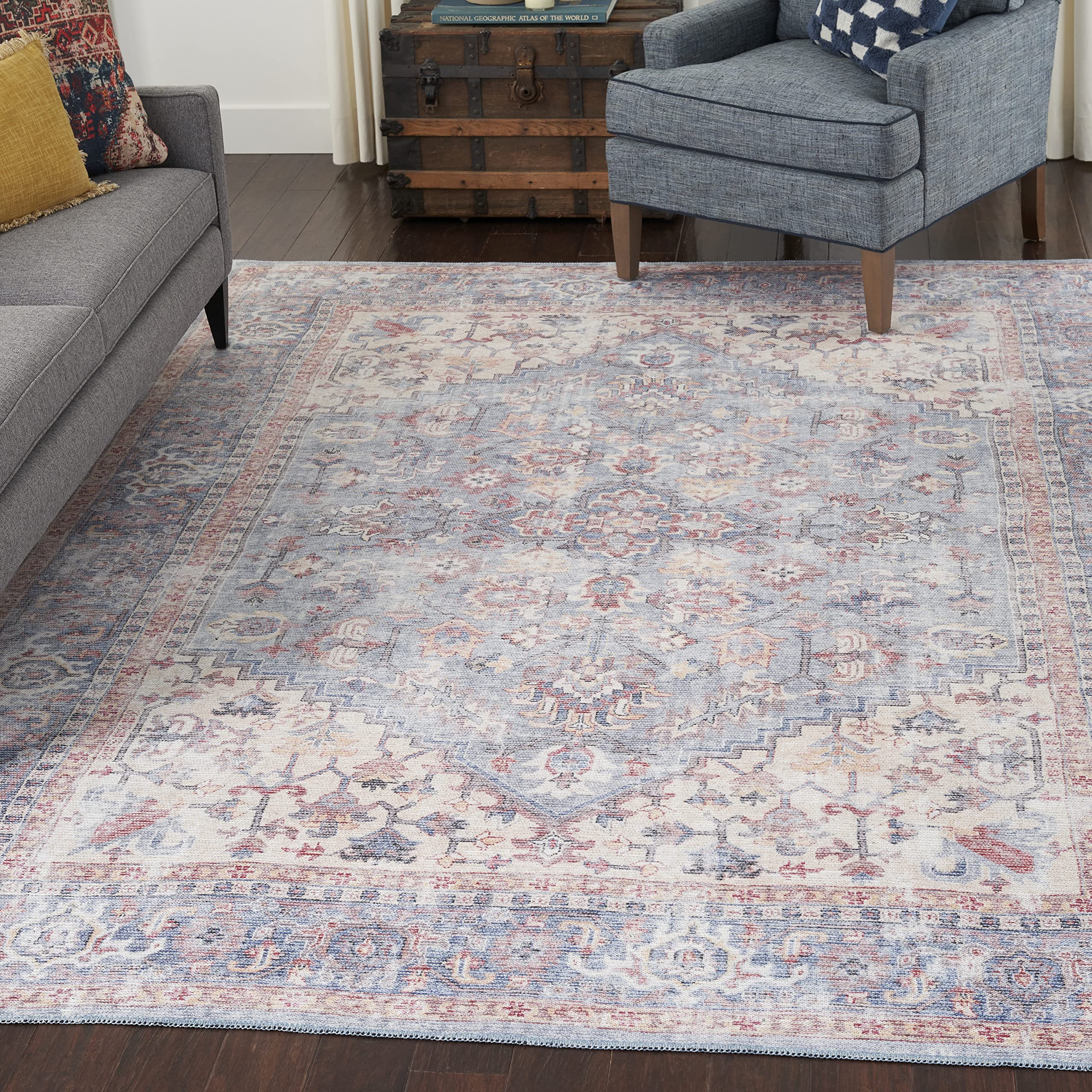 Nicole Curtis Bohemian Blue Area Rug 8x10 ft - Machine Washable, Non-Shedding, Easy to Clean - Perfect for Living Room, Bedroom, Dining Room & Kitchen Decor