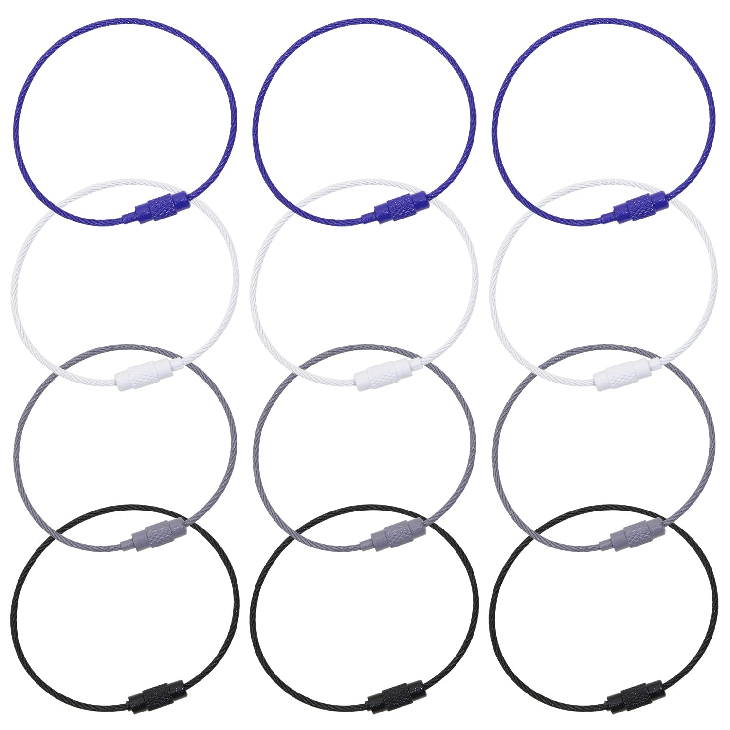 6 Inch Mini Skater Stainless Steel Wire Keychain - Heavy Duty 1.5mm Cable Loop Screw Lock Rope for Luggage Tags, Cruise Tags & Baggage ID (Gray, Blue, White, Black) - Perfect for Travel, Cruise Ships & Suitcase Organization