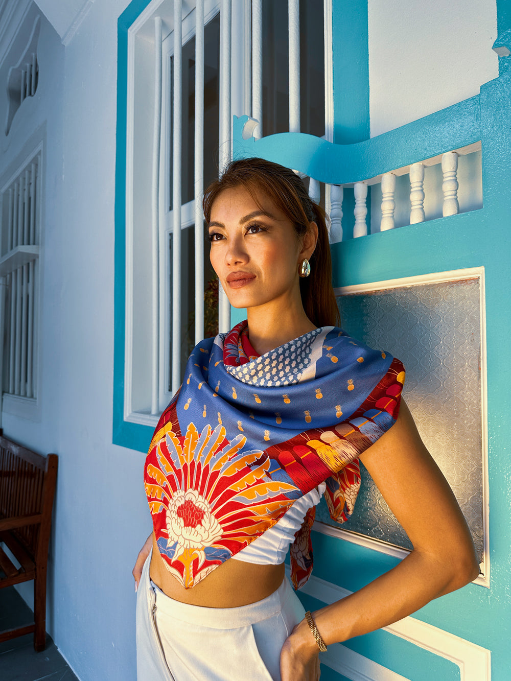 Premium Peranakan Silk Scarf - Elegant Floral Design, Soft & Lightweight for Women - Perfect for Weddings, Parties & Special Occasions