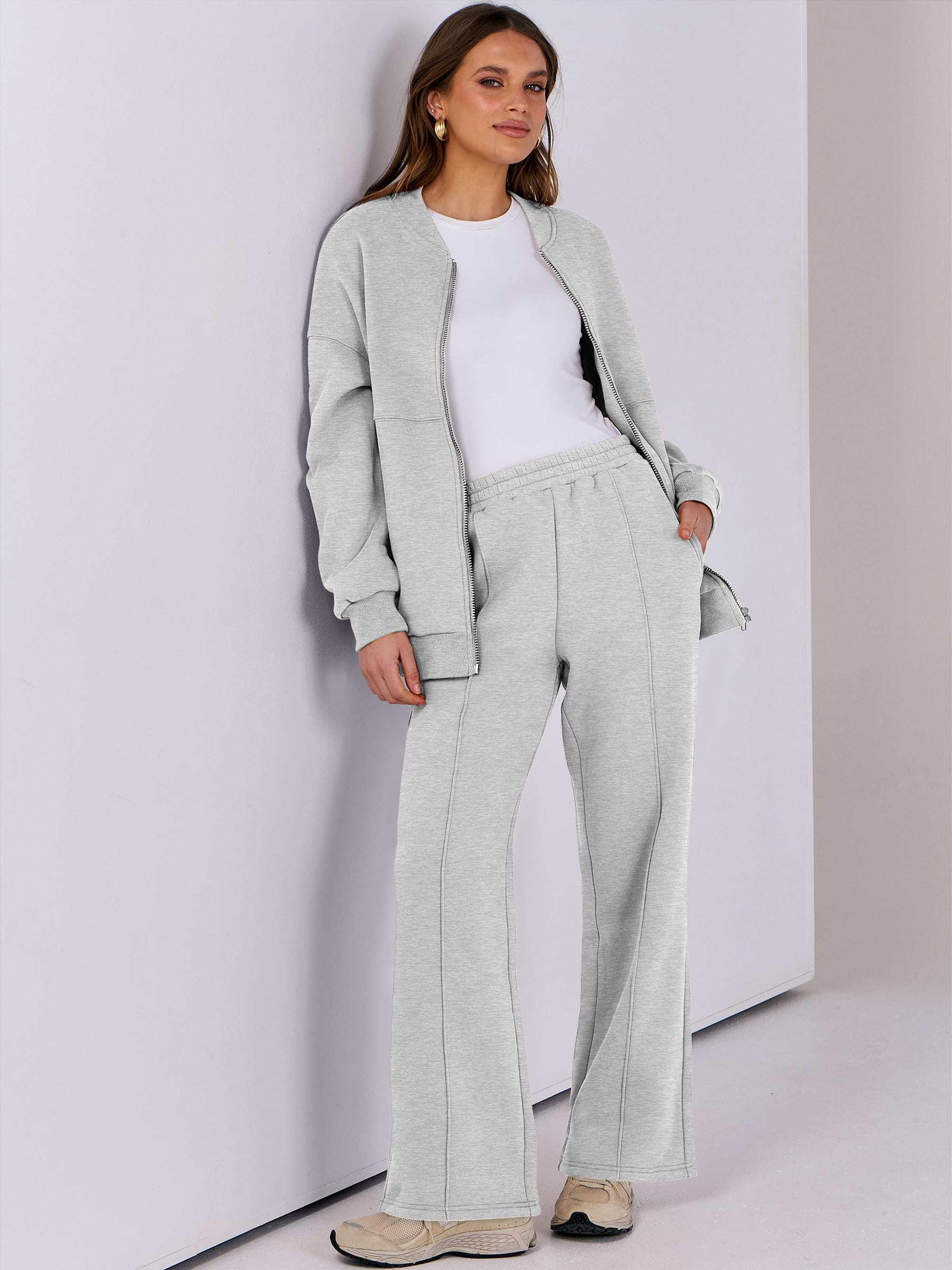 ANRABESS Women's 2-Piece Lounge Set - Oversized Zip-Up Sweatshirt & Sweatpants Matching Outfit | Cozy Fall Winter Loungewear for Home, Travel & Casual Wear