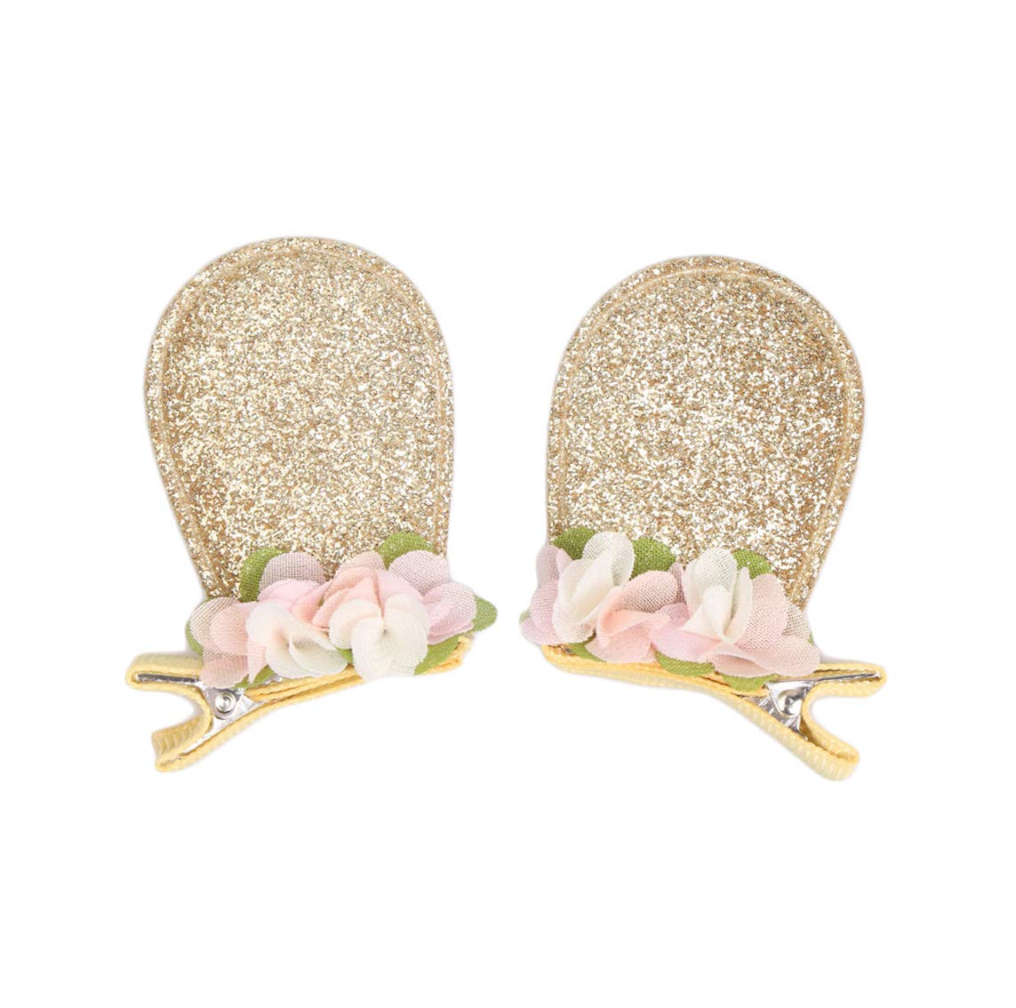 Easter Bunny Hair Clips with Glitter Rabbit Ears - Golden Hairpins for Baby Girls & Toddlers - Cute Spring Hair Accessories for Easter, Birthday & Photo Shoots