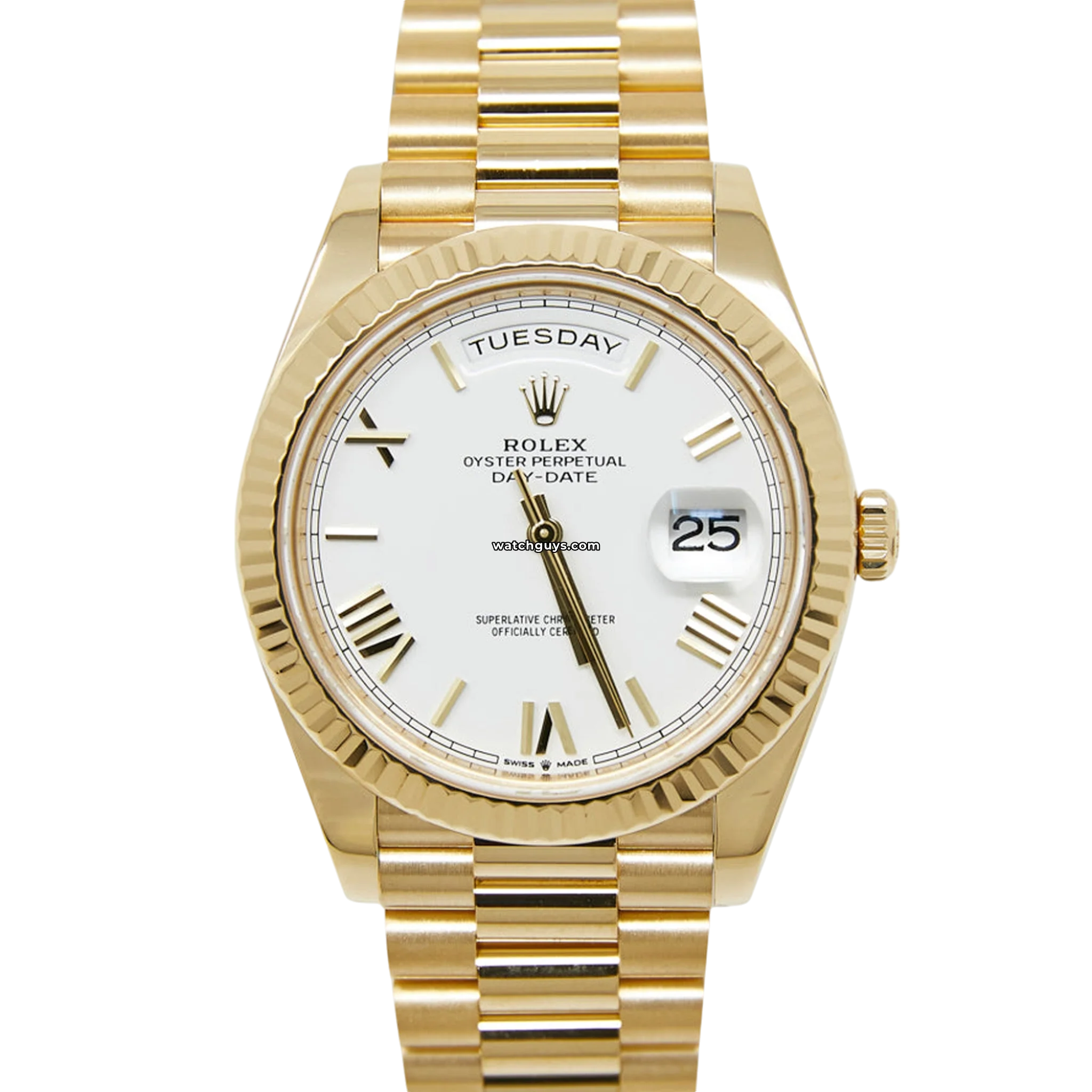 Rolex Day Date 228238 40mm Men's Watch - 18K Yellow Gold Case, White Roman Dial, President Bracelet - Luxury Dress Watch for Business & Formal Occasions