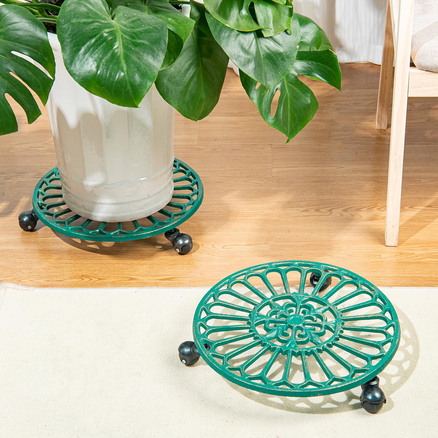 Heavy-Duty Cast Iron Plant Caddy with Wheels - 2 Pack 14.8