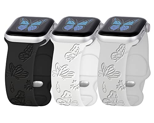 Engraved Silicone Sport Band for Apple Watch 38mm 40mm 41mm 42mm 44mm 45mm - Soft Replacement Strap Compatible with iWatch Series 7/6/5/4/3/2/1/SE - Unisex Wristband for Running, Gym & Everyday Wear