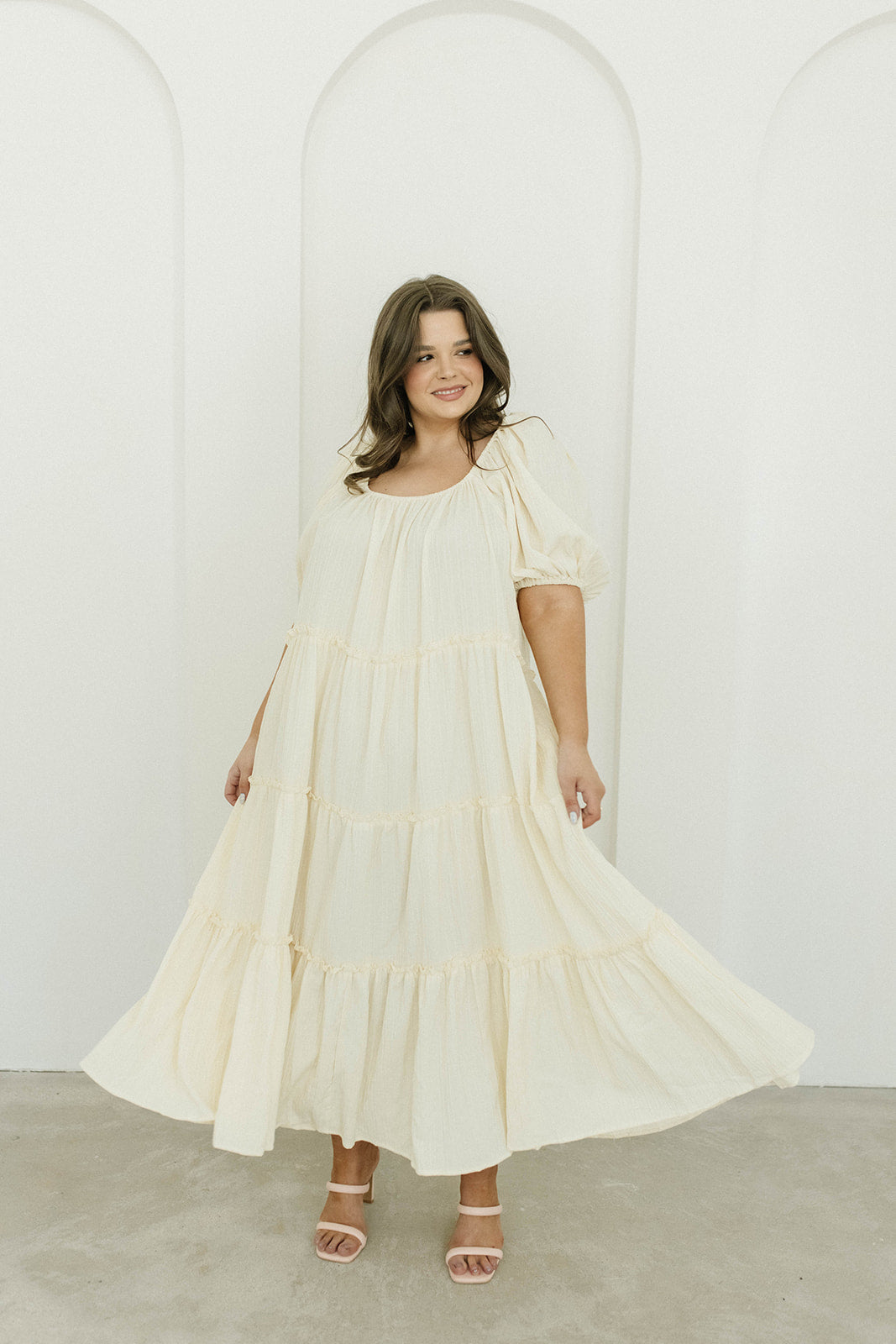 Eva Puffed Sleeve Maxi Dress in Cream - Bump Friendly Maternity Dress & Inclusive Sizing (S-3XL) for Weddings, Baby Showers & Summer Vacations