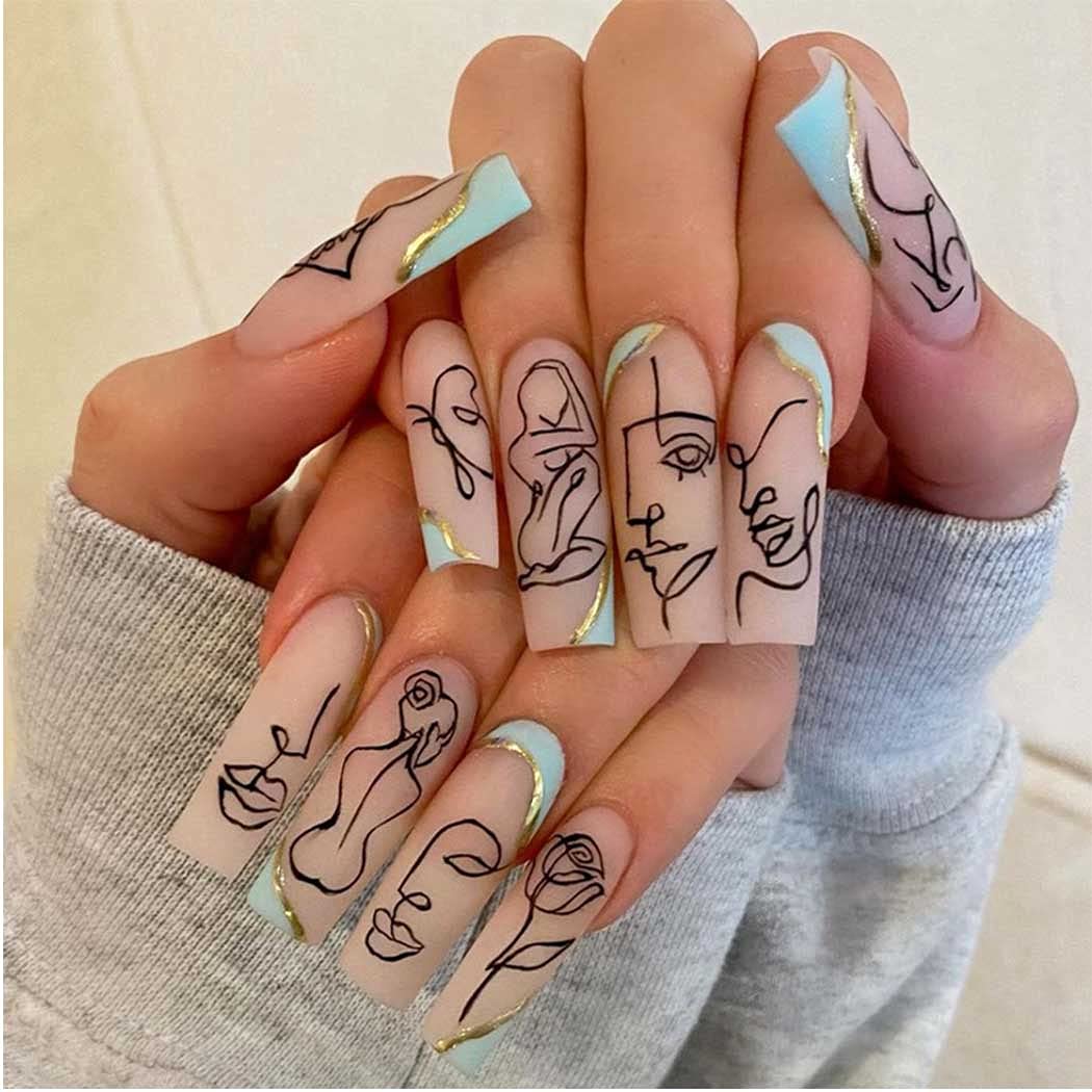24pcs Coffin Extra Long Press on Nails - Glossy Acrylic Fake Nails with Elegant Designs for Women & Girls | Halloween Ballerina False Nails | Perfect for Parties, Cosplay & Special Occasions