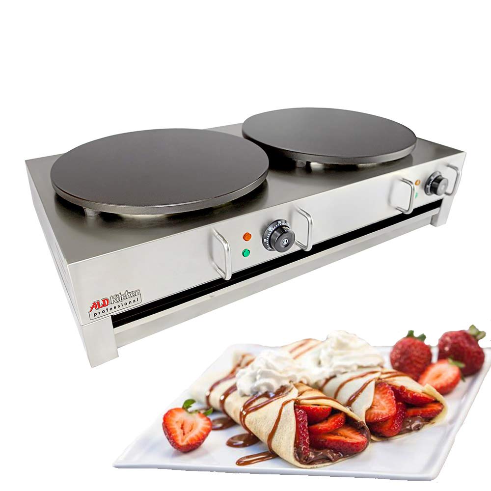 Commercial Electric Crepe Maker Machine - Double Hot Plate Griddle for Crepes, Pancakes & Snacks - Perfect for Restaurants, Cafes & Home Breakfast Cooking
