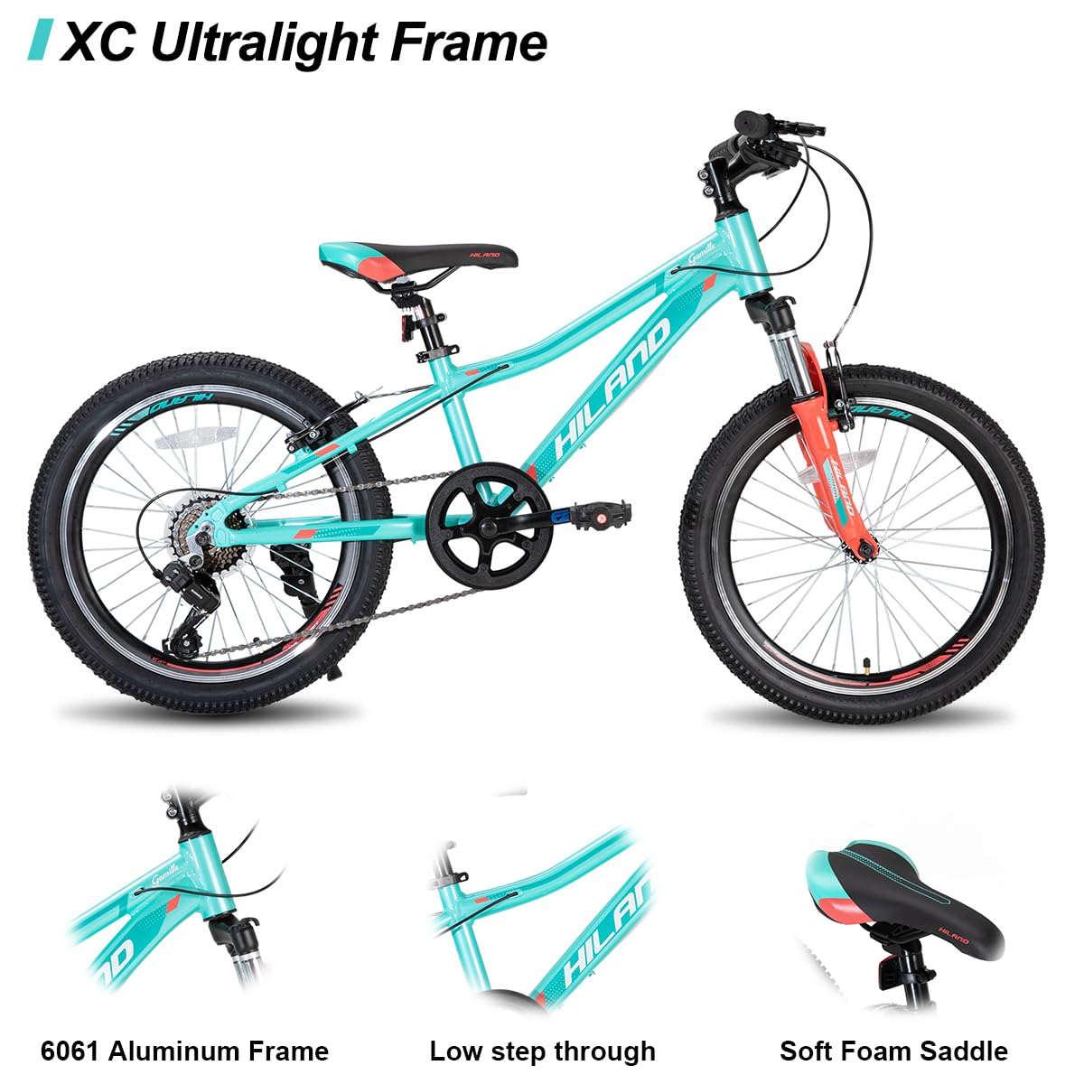 Hiland 20 26 27.5 Inch Women's Mountain Bike - 7/21 Speed with Lock-Out Suspension Fork, Lightweight Aluminum Frame MTB for Women & Men - Perfect for Trail Riding, Commuting & Outdoor Adventures