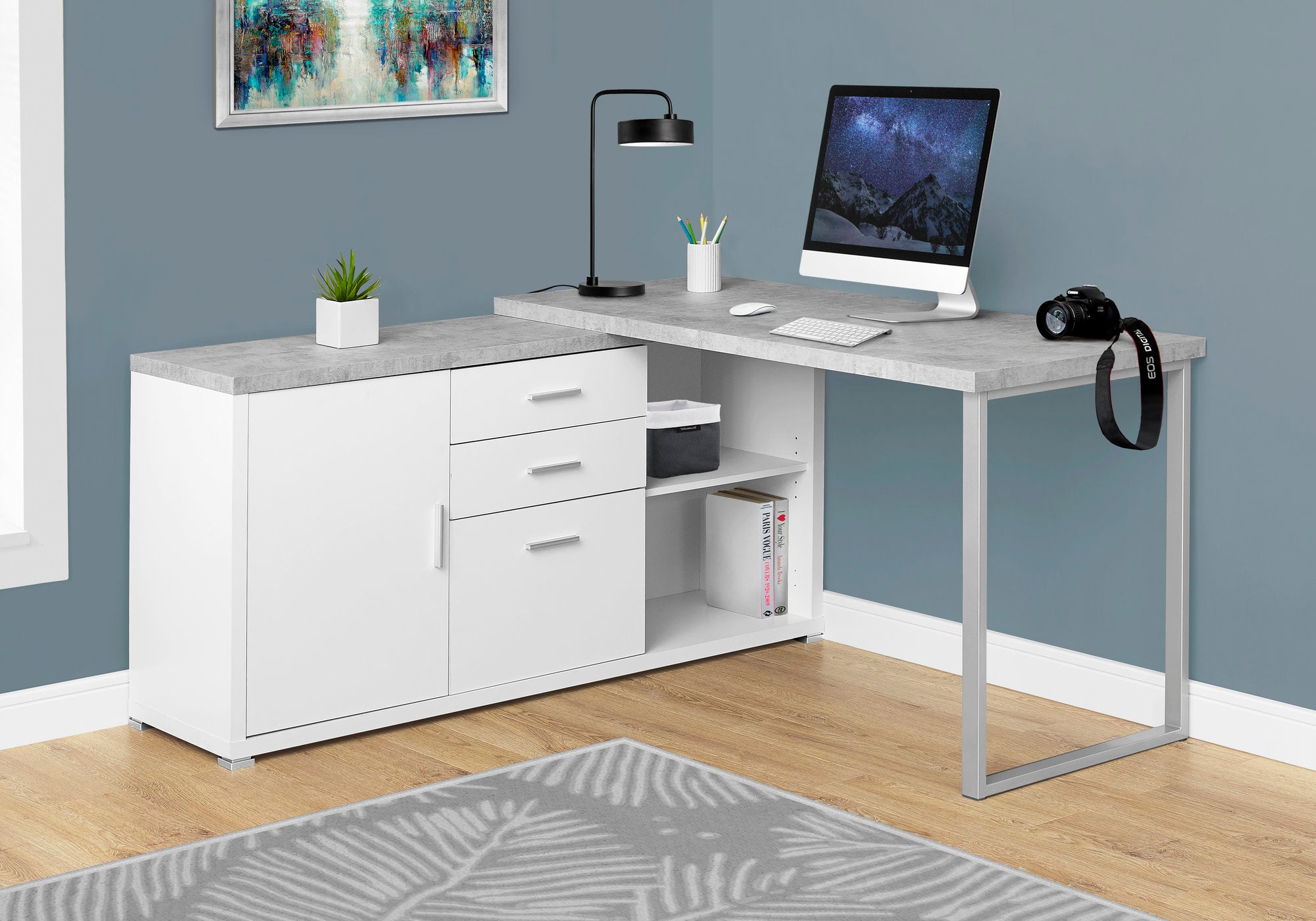 Office Series 60L White Cement Look Left/Right Face Storage Cabinet - Perfect for Home, Office & Garage Organization