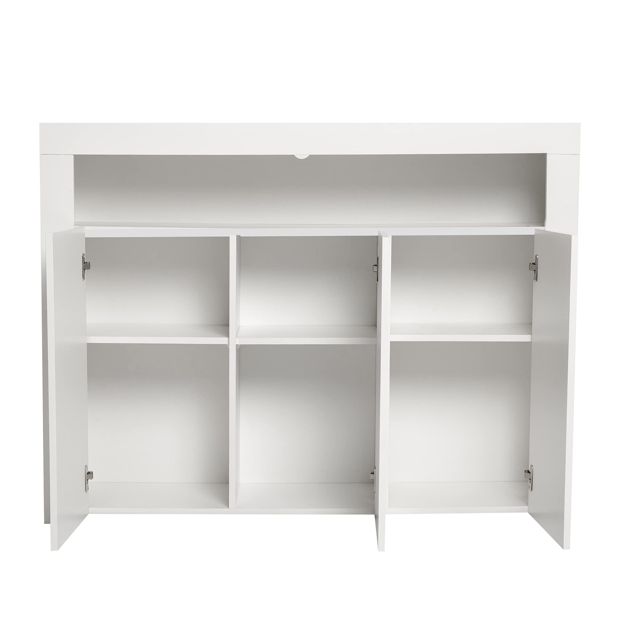 White High Gloss LED Buffet Cabinet with Shelves & Doors - 3-Door Storage Sideboard for Entryway, Hallway, Kitchen, Home Office & Bar | Modern Home Organization & Display Solution