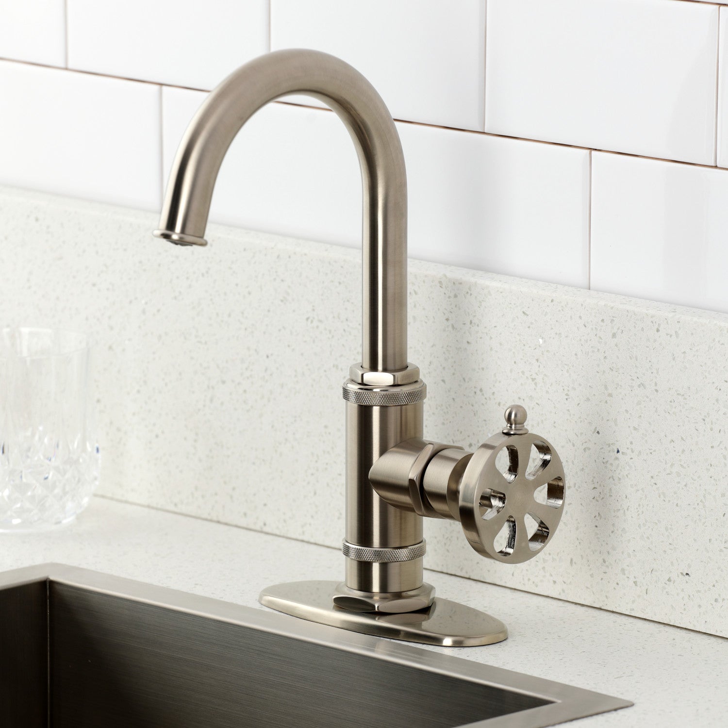 Belknap KSD8508RX Single Handle 1-Hole Deck Mount Bar Faucet in Brushed Nickel - Perfect for Kitchen Sinks, Wet Bars & Commercial Use