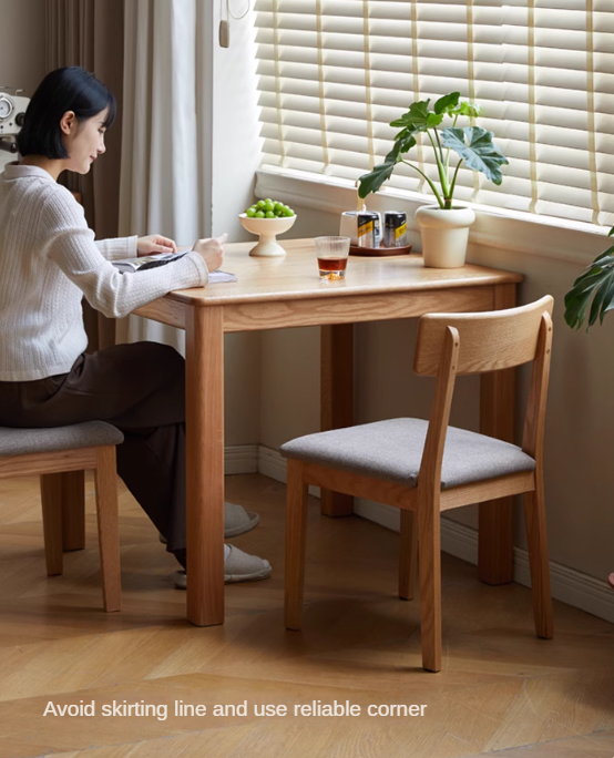 Solid Oak Wood Modern Square Dining Table - Perfect for Small Spaces, Apartments & Contemporary Home Decor
