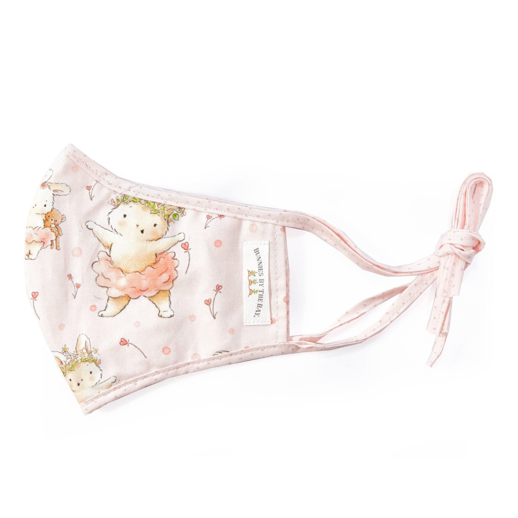 Blossom Bunny Cloth Face Mask for Adults and Kids - Reusable Washable Fabric Mask with Adjustable Ear Loops - Perfect for School, Travel, and Daily Protection