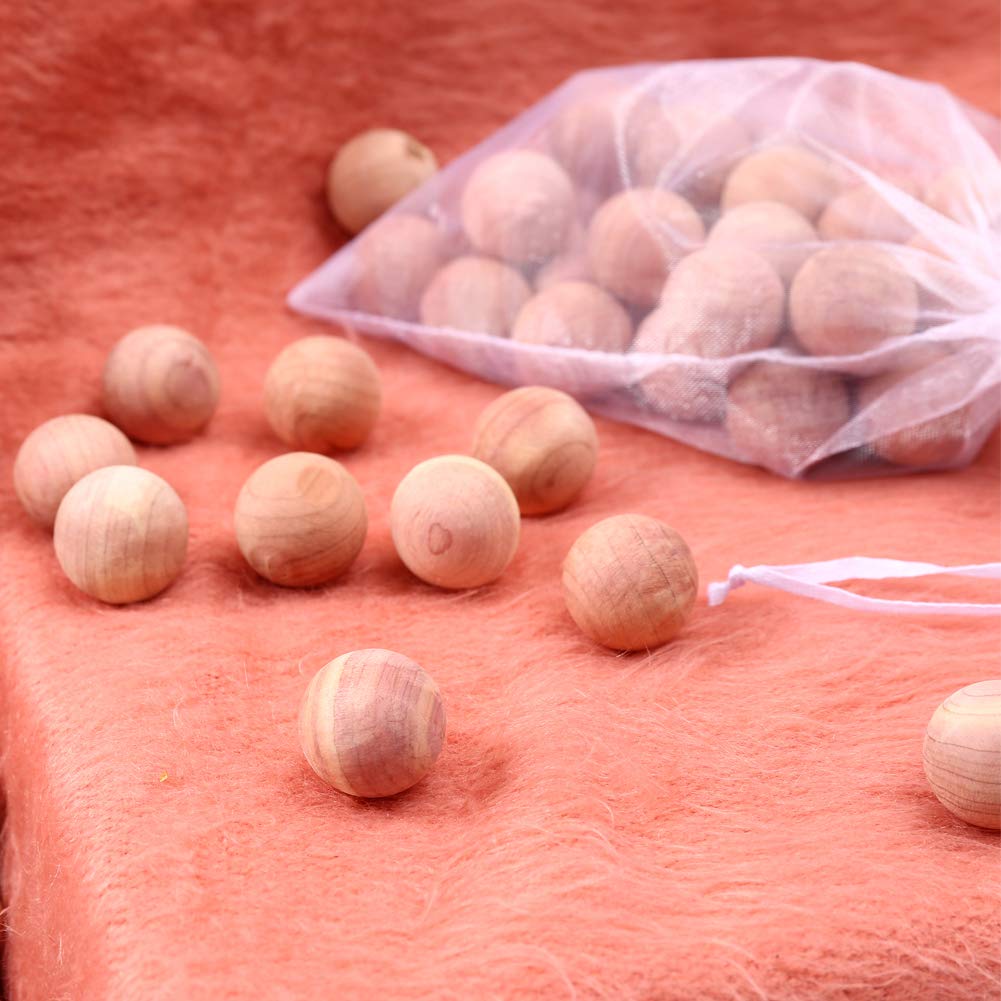 Natural Cedar Wood Balls for Closets & Drawers - 60 Pack with 2 Satin Storage Bags | Moth Repellent for Clothes, Blankets & Wool Storage | Fresh Scent for Wardrobes & Dressers